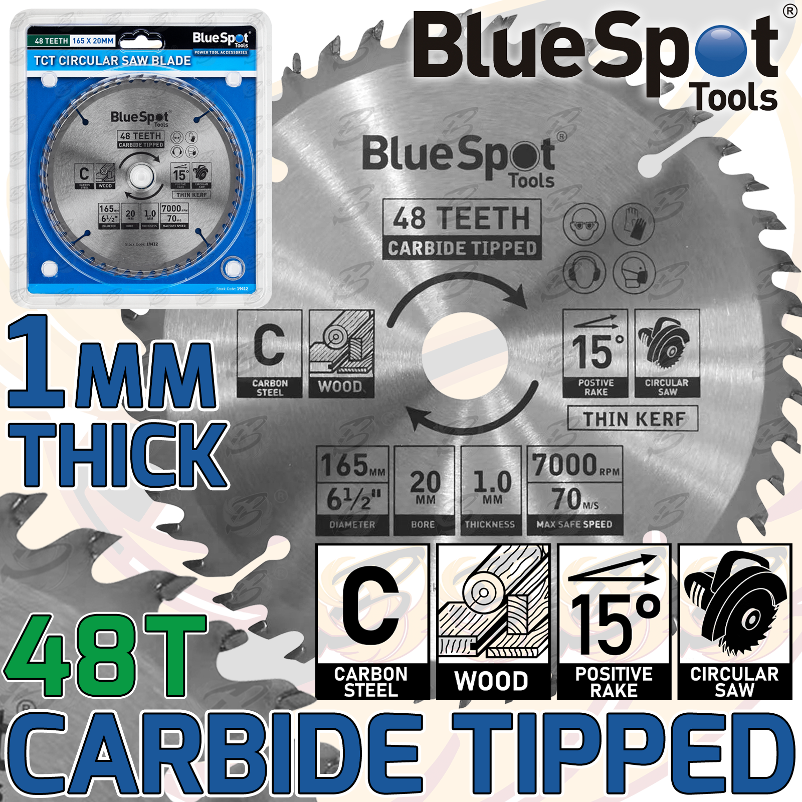 BlueSpot Circular Saw Blade 165mm x 20mm x 48T ( Tct Blades ) ( 19412 )