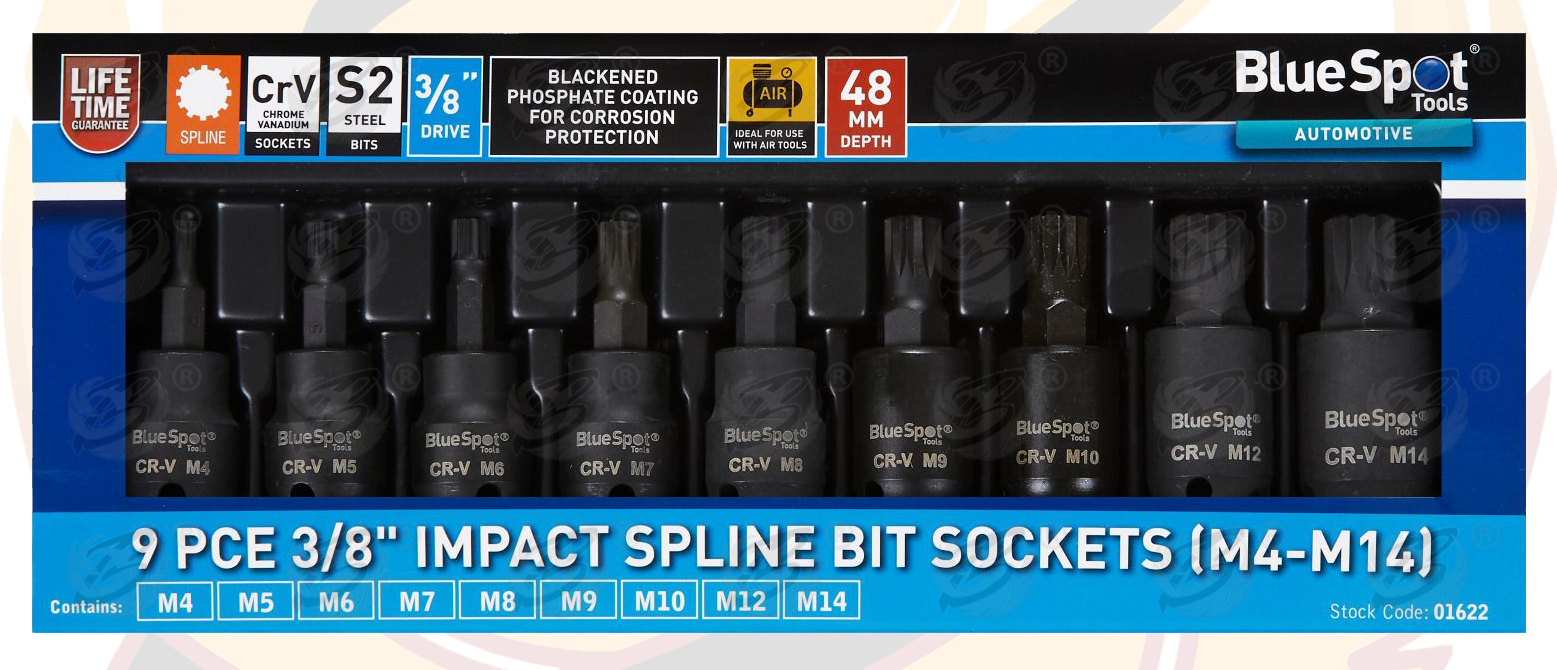 BLUESPOT 31PCS 3/8" DRIVE IMPACT HEX - TORX - SPLINE BIT SOCKETS
