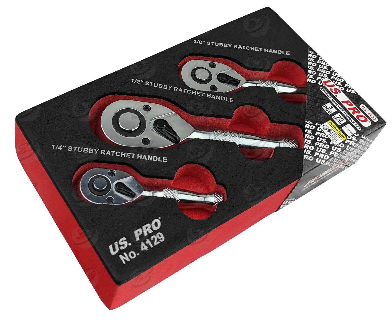 US PRO 3PCS STUBBY RATCHET HANDLE SET 1/4" & 3/8" & 1/2" DRIVE