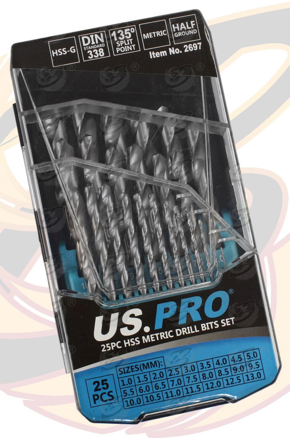 US Pro 25 Piece HSS Metal Drill Bits 1mm - 13mm 2697