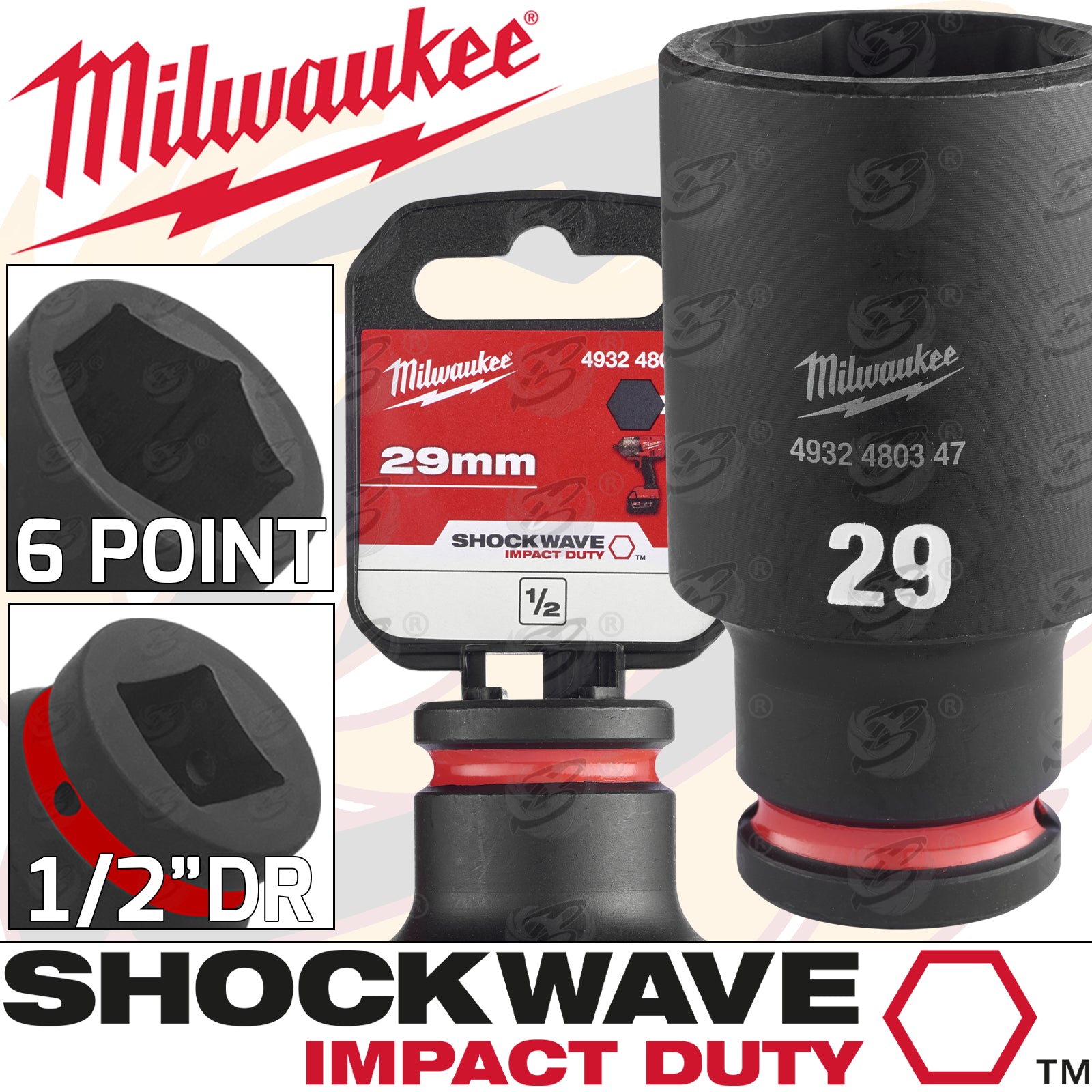 MILWAUKEE 29MM 1/2" DRIVE 6 POINT DEEP IMPACT SOCKET ( SINGLE )
