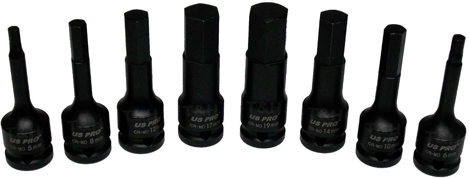 US Pro 8 Piece 1/2" Drive Impact Hex Bit Socket Set H5 - H19 1378