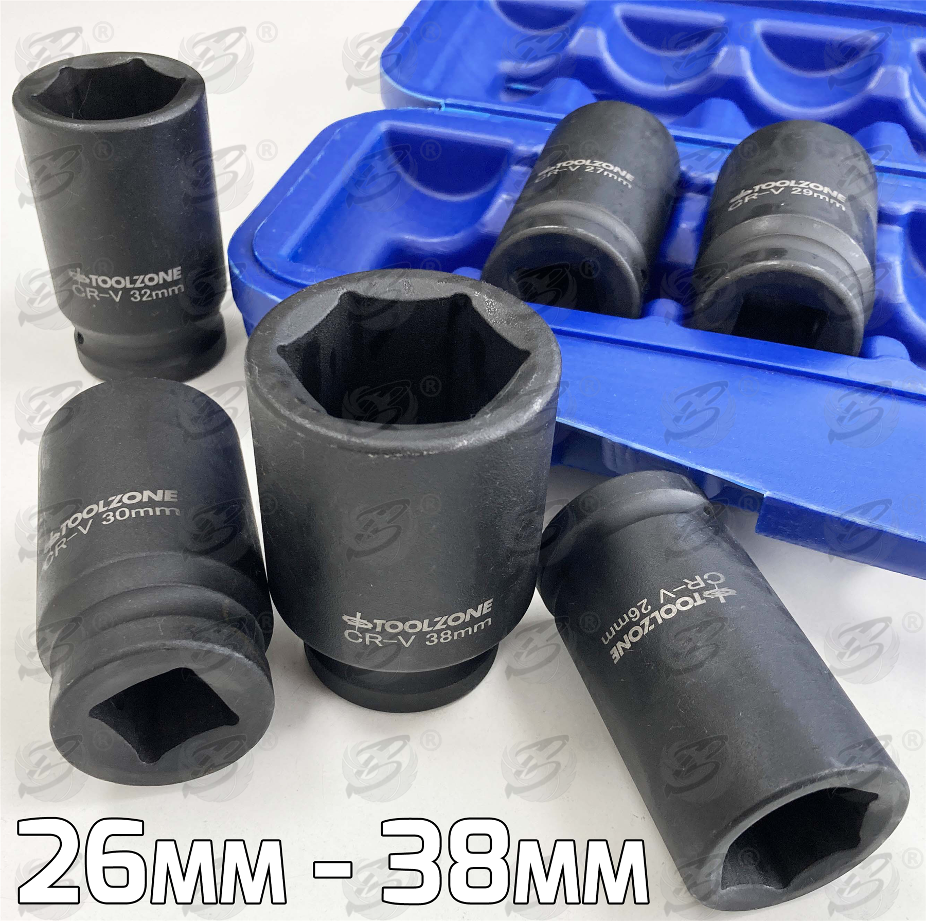 Toolzone 8 Piece 3/4" Drive 6 Point Deep Impact Sockets 26mm - 38mm ( SS130 )