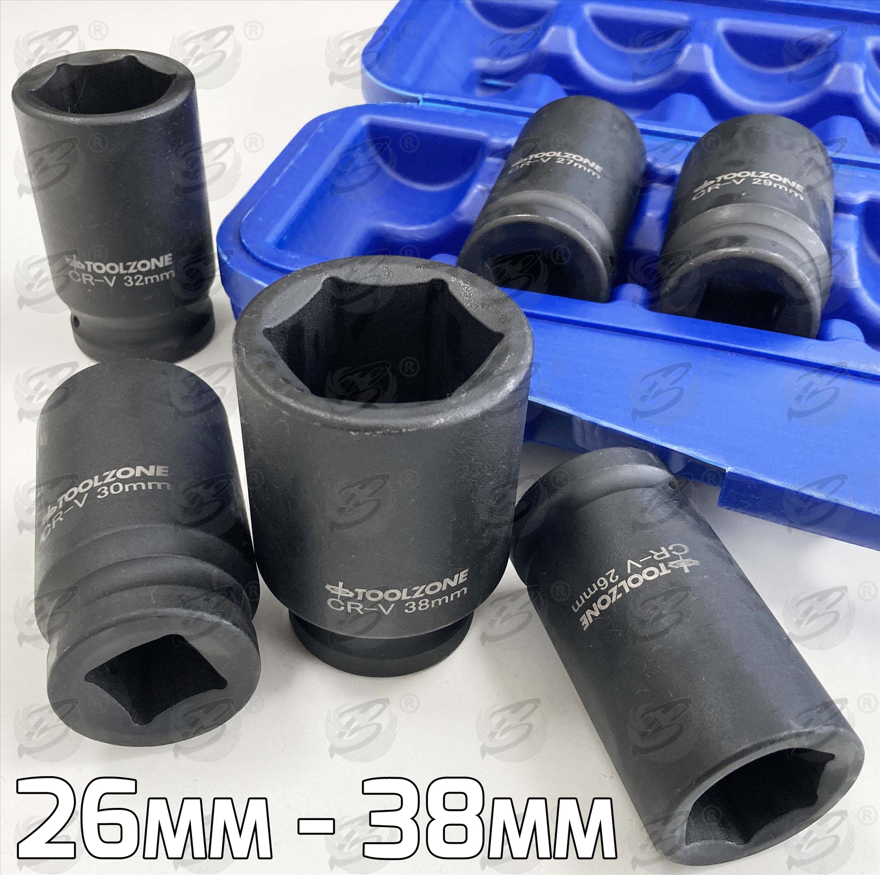 TOOLZONE 8PCS 3/4" DRIVE 6 POINT DEEP IMPACT SOCKETS 26MM - 38MM