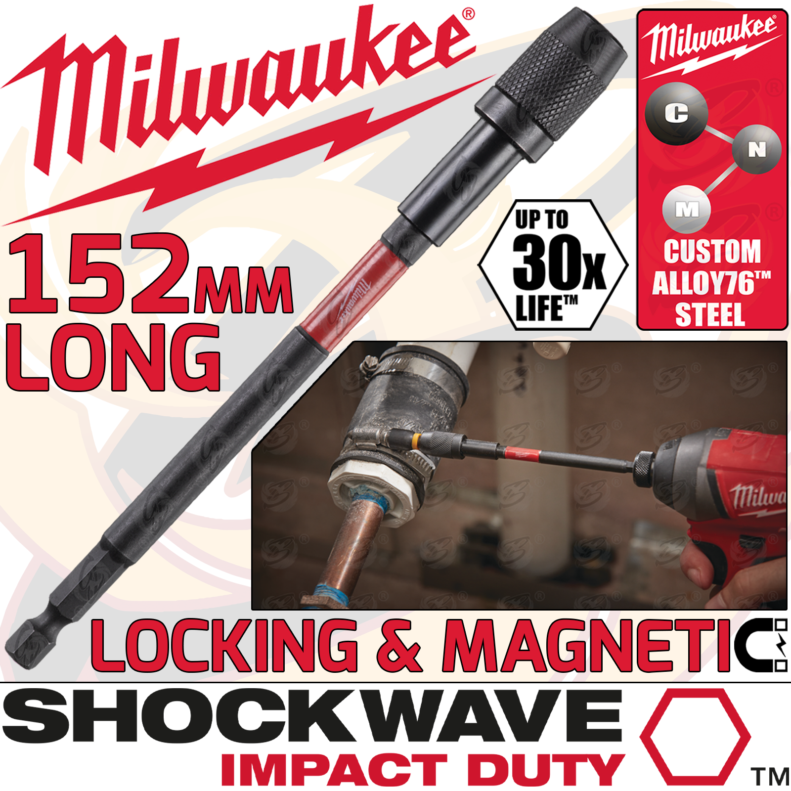 MILWAUKEE 152MM LOCKING BIT HOLDER SHOCKWAVE IMPACT DUTY