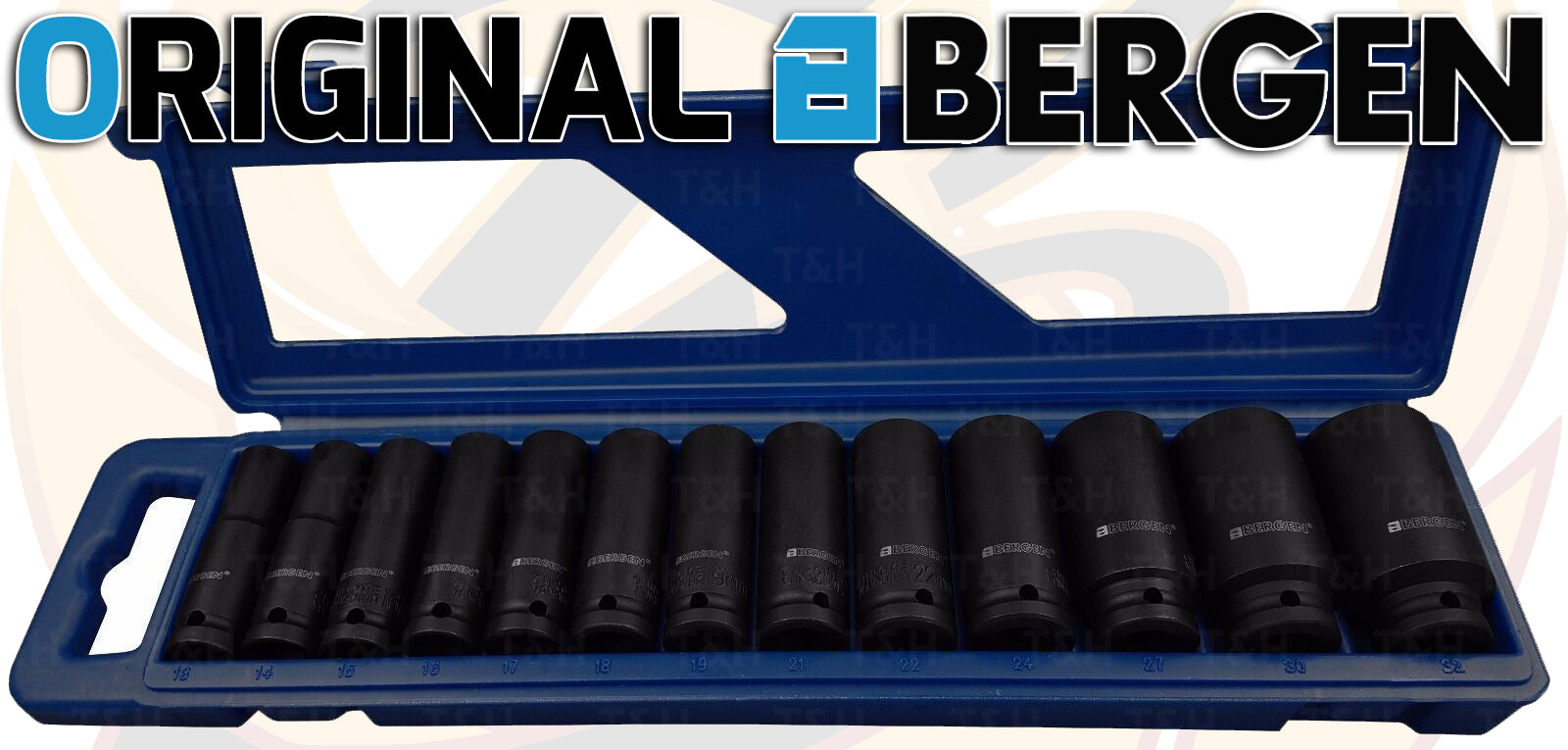 BERGEN 13PCS 1/2" DRIVE 12 POINT DEEP IMPACT SOCKETS 13MM - 32MM