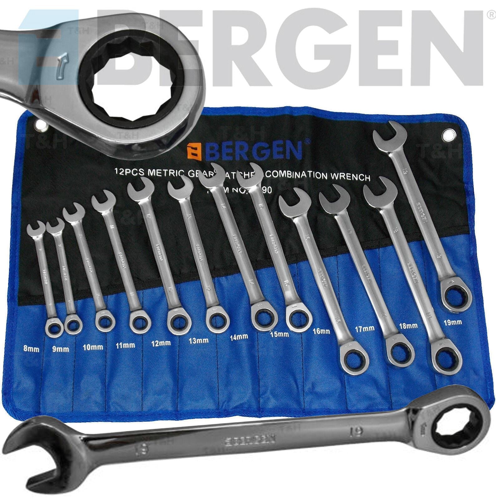 US Pro 12 Piece Combination Ratchet Spanner Set 8mm - 19mm 2233