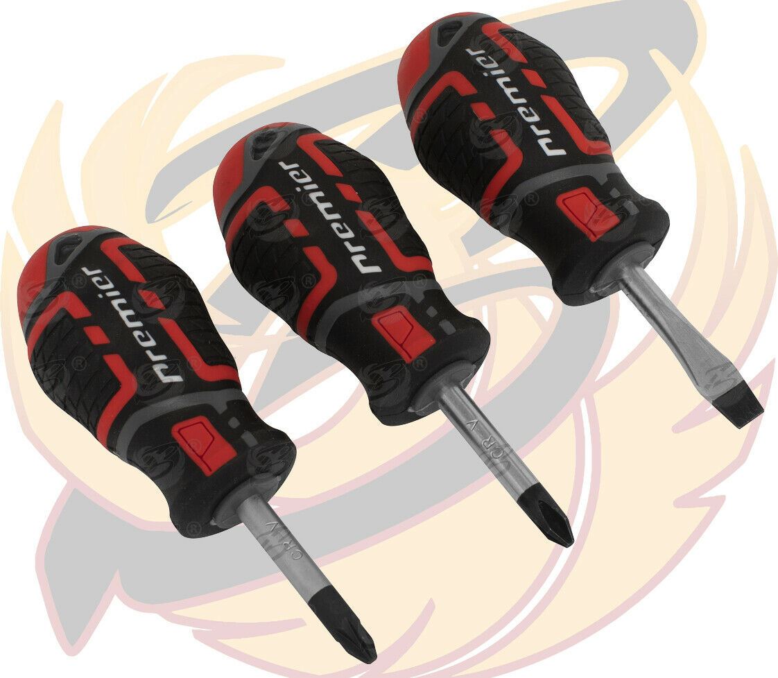 SEALEY 3PCS STUBBY MAGNETIC SCREWDRIVERS ( SLOTTED - PHILLIPS - POZIDRIVE )