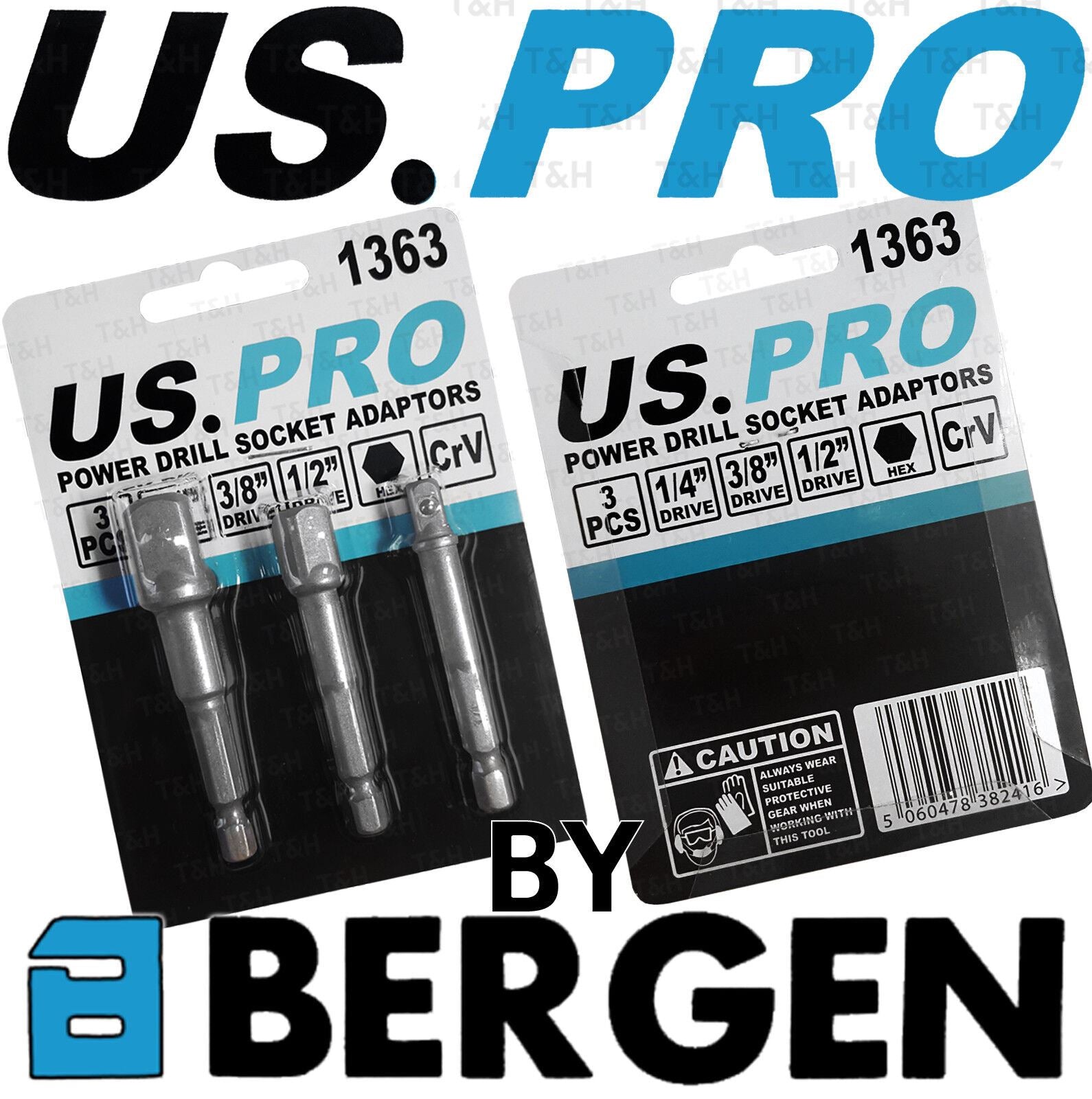 US Pro 3 Piece Drill Socket Adaptors 1363
