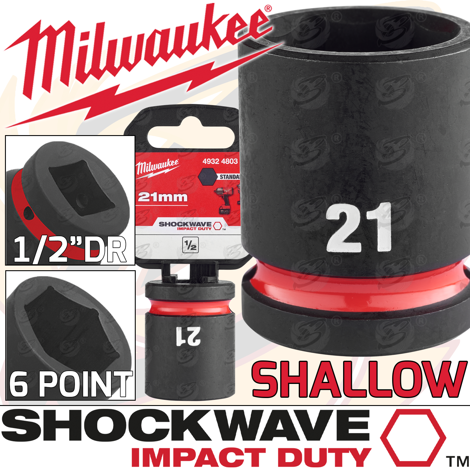 Milwaukee 21mm 1/2" Drive 6 Point Shallow Impact Socket ( 4932480315 )