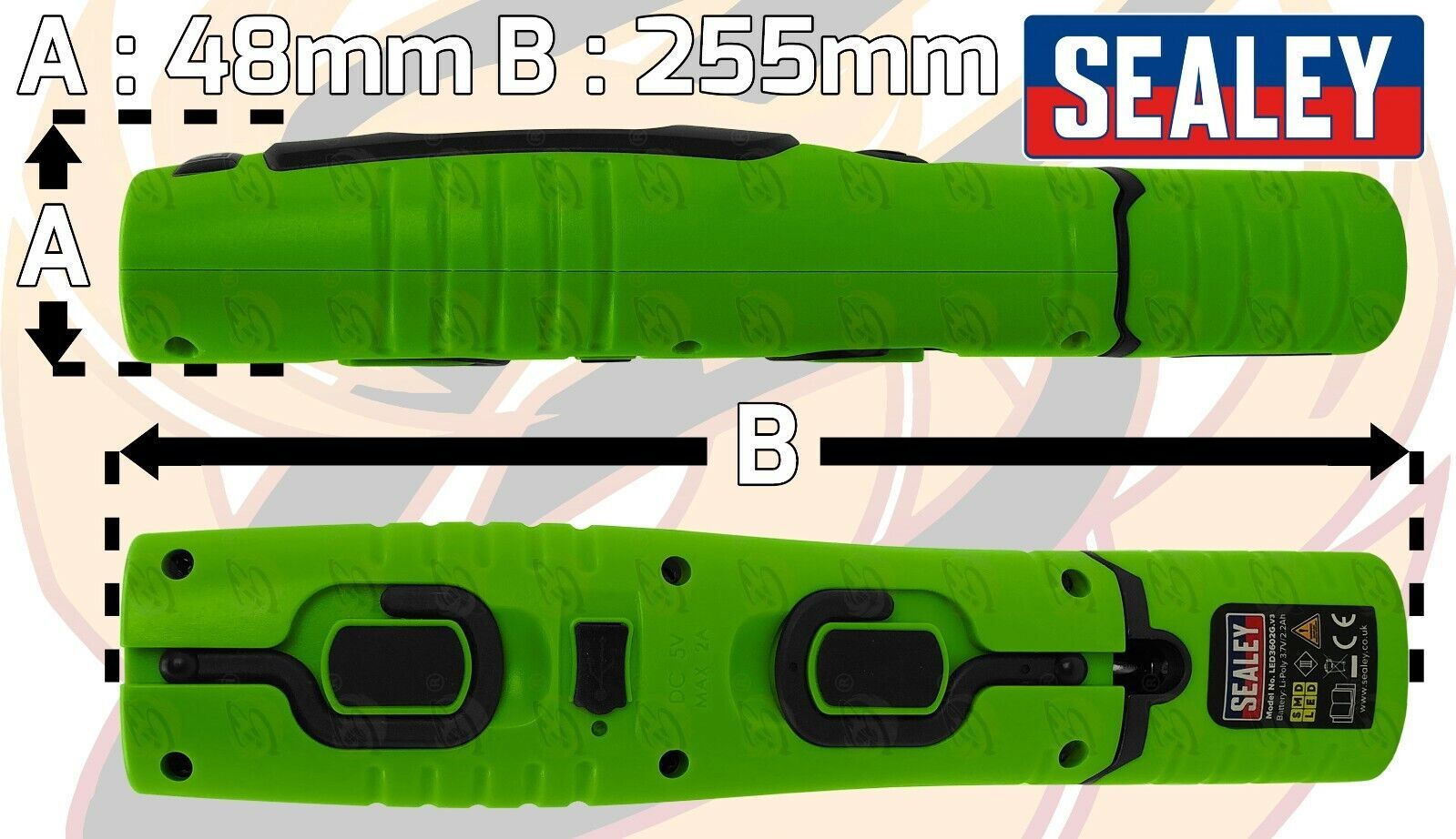 Sealey Rechargeable Smd Led Li - Ion Work Light ( Green ) LED3602G