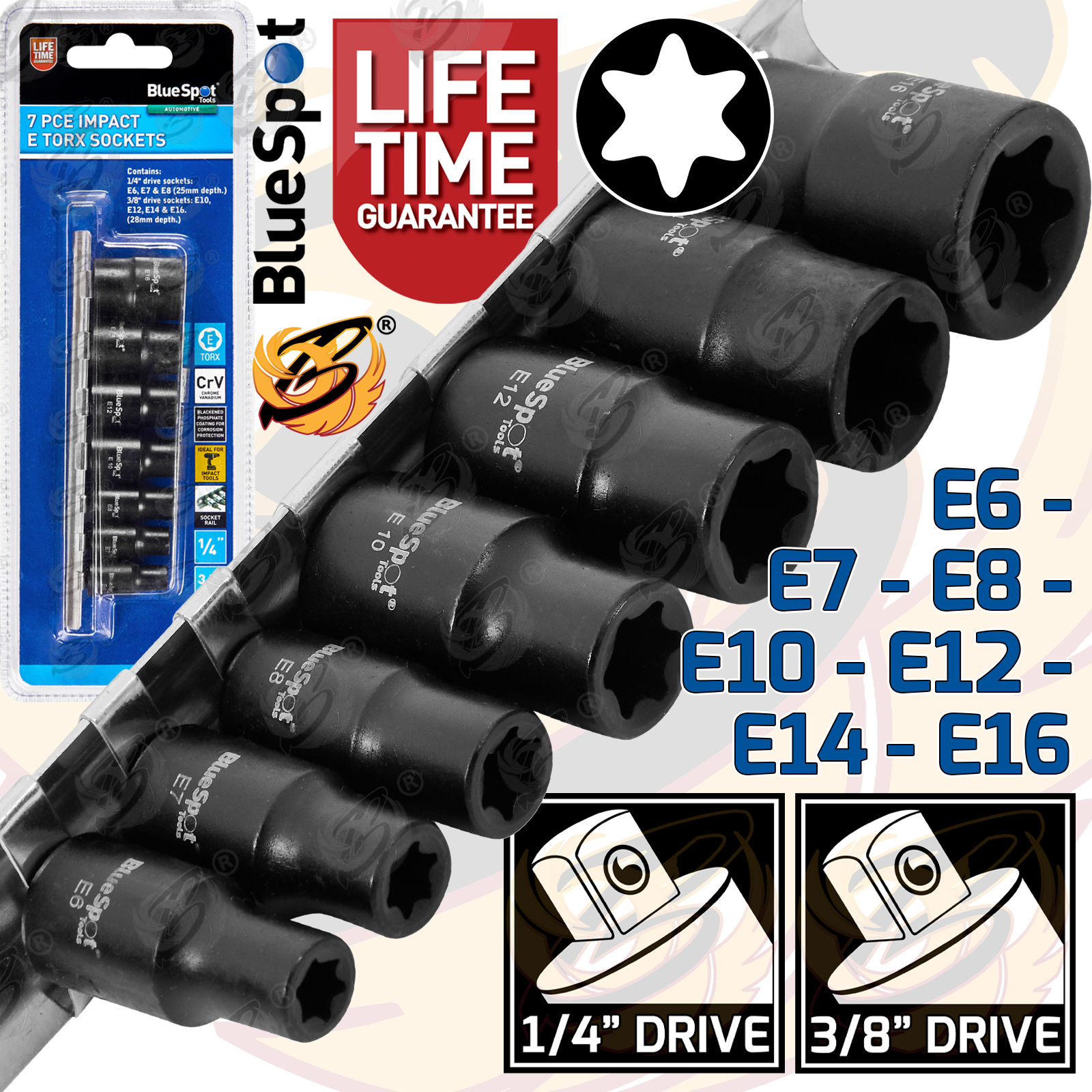 BlueSpot 7 Piece 1/4"-3/8" Impact E Torx Sockets ( 01592 )
