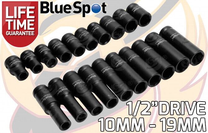 BlueSpot 20 Piece 1/2" Drive 6 Point Deep & Shallow Impact Sockets 10mm - 19mm ( 01557 )