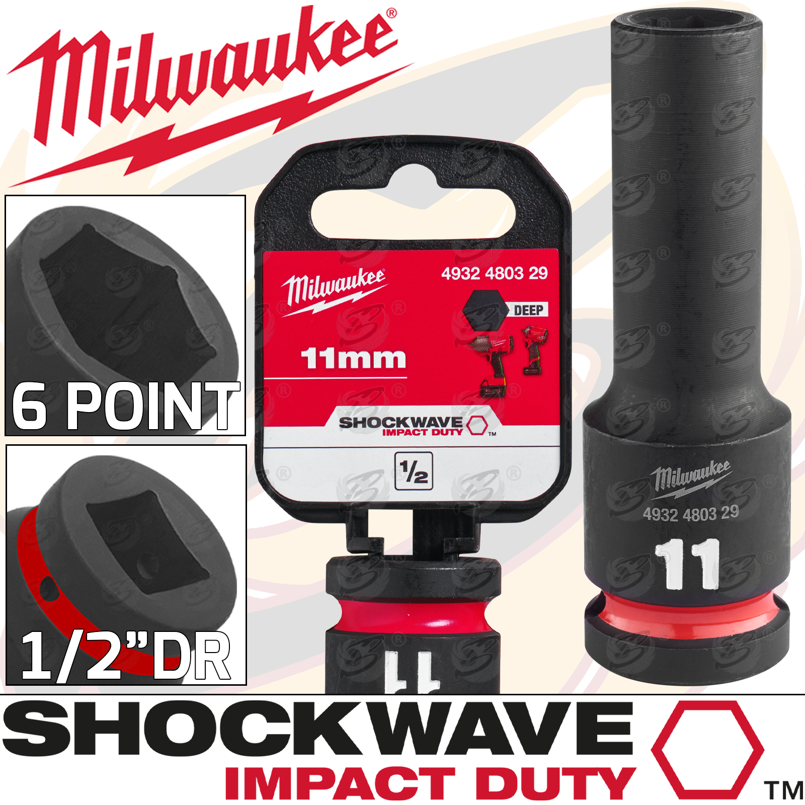 Milwaukee 11mm 1/2" Drive 6 Point Deep Impact Socket ( Single ) ( 4932480329 )