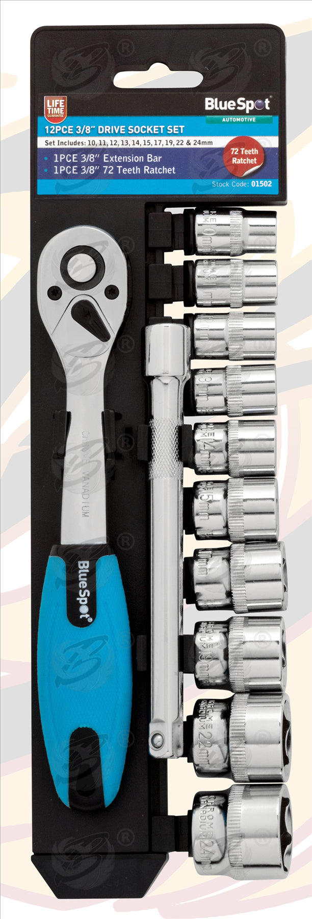 BLUESPOT 36PCS 1/4" & 3/8" & 1/2" DRIVE 6 POINT SHALLOW SOCKET SET 4MM - 24MM