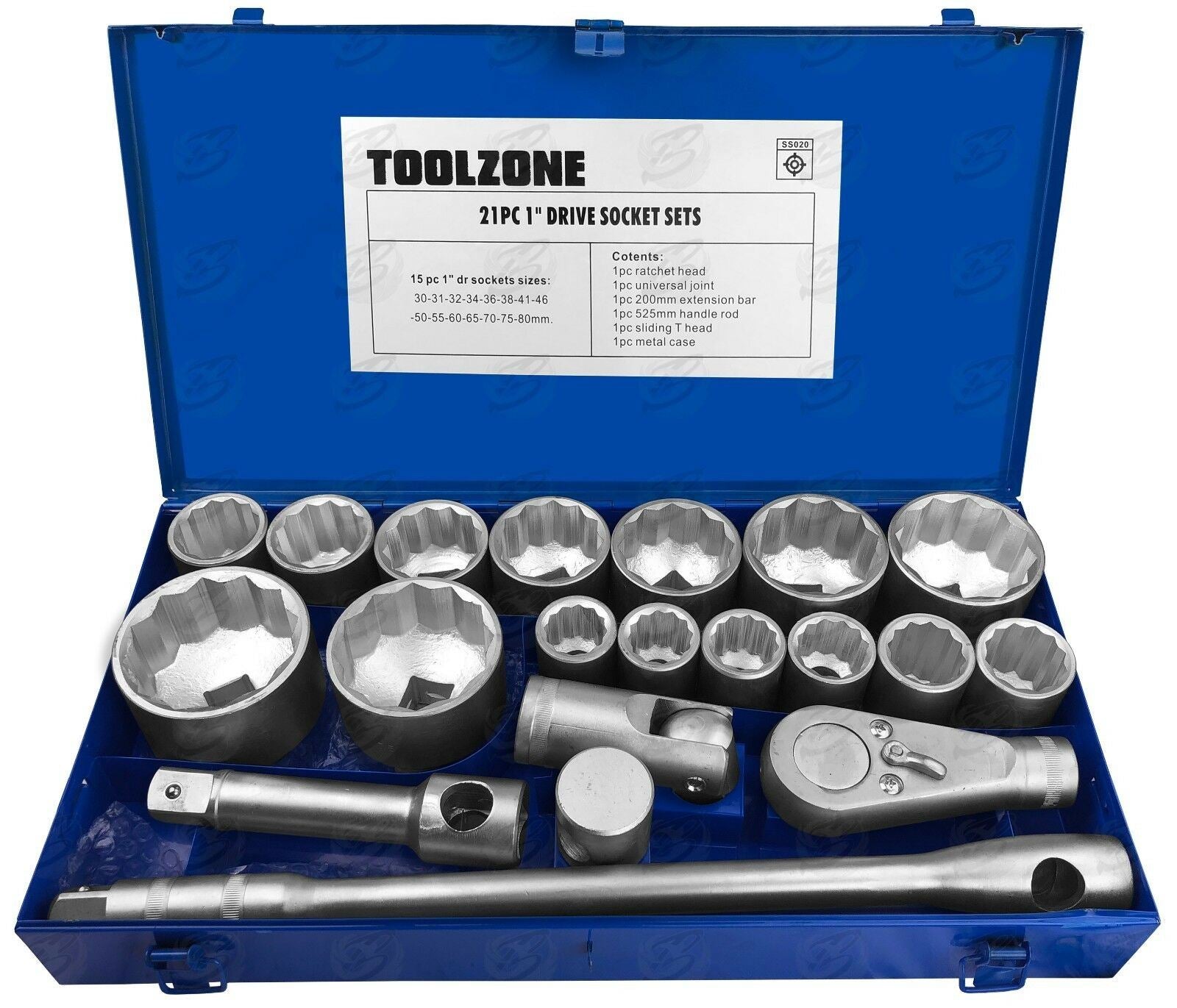 TOOLZONE 21PCS 1" DRIVE 12 POINT SOCKET SET 30MM - 80MM