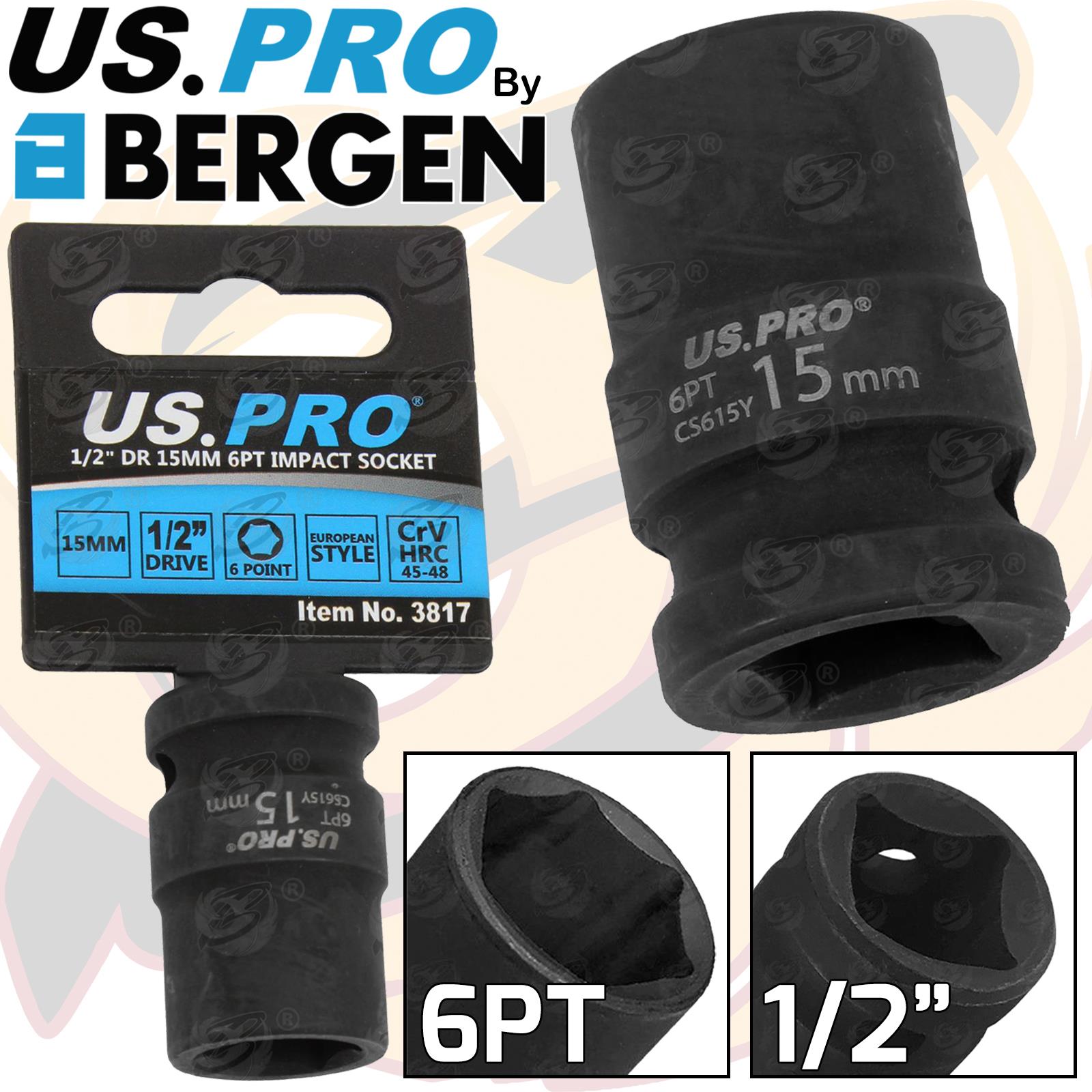 US Pro 15mm 1/2" Drive 6 Point Shallow Impact Socket 3817