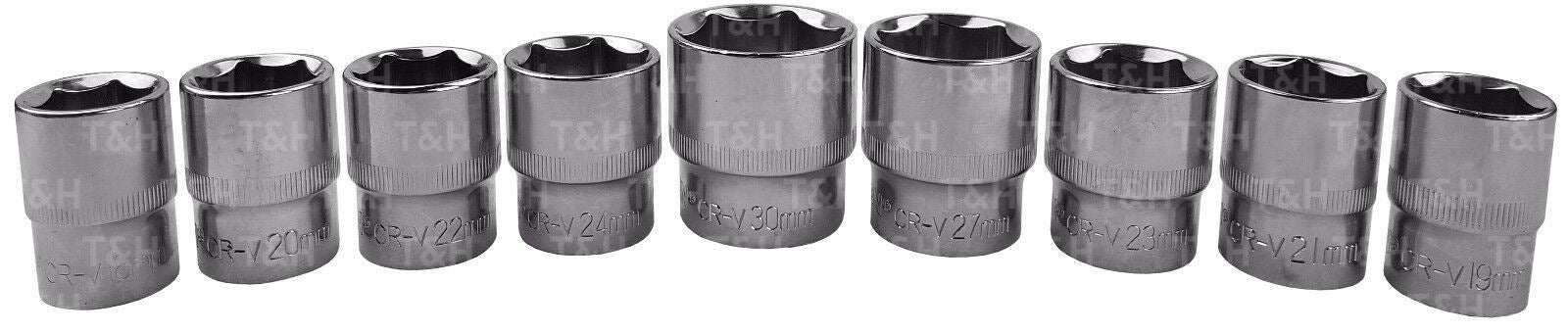 US PRO 17PCS 1/2" DRIVE 6 POINT SHALLOW SOCKETS 10MM - 30MM