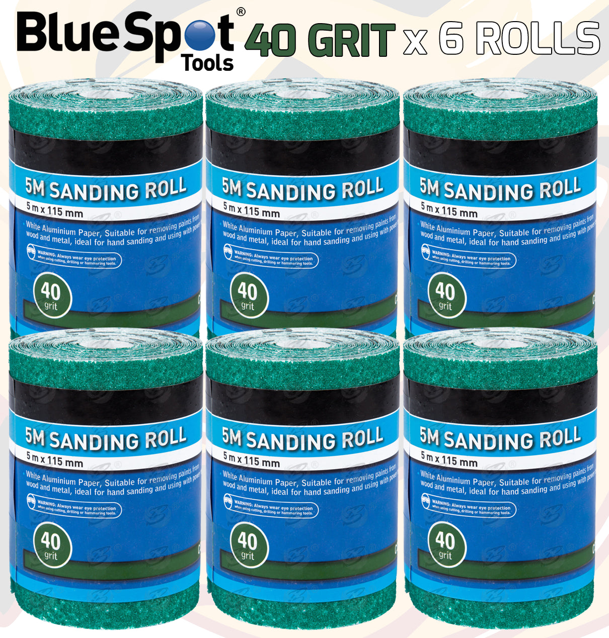 BLUESPOT 40 GRIT SANDING ROLL ( 5M x 115MM ) ( 6 ROLLS )