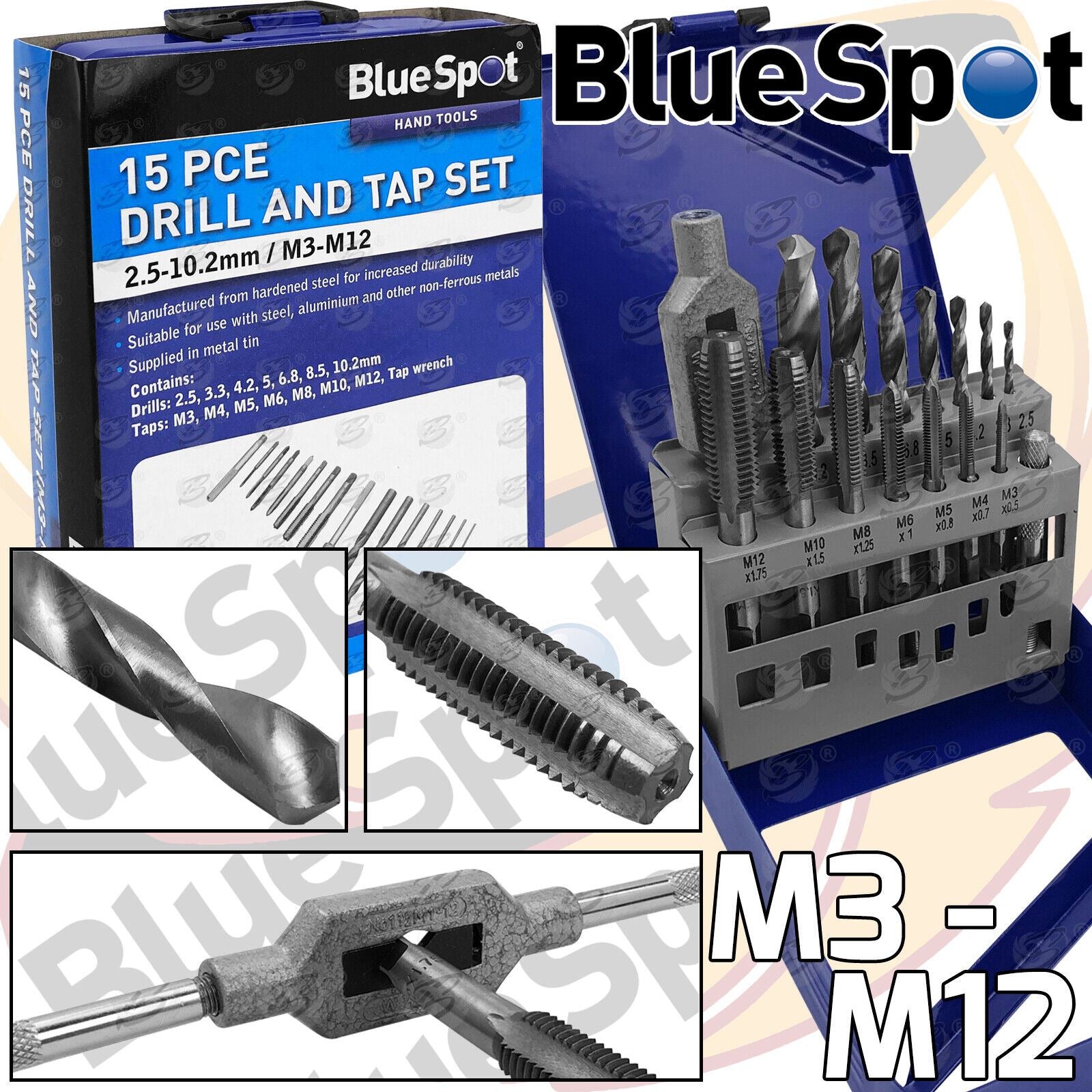 BlueSpot 15 Piece Metric Drill & Tap Set M3 - M12 20512