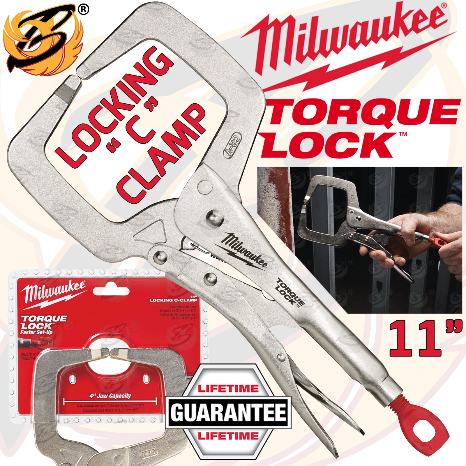 MILWAUKEE 11" REGULAR JAW TORQUE LOCK "C" CLAMP LOCKING PLIERS