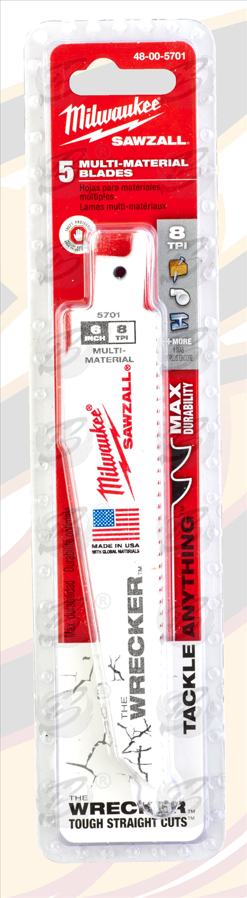 MILWAUKEE SAWZALL RECIPROCATING SAW BLADE 150mm x 8TPI MULTI MATERIAL SAW BLADES ( THE WRECKER ) ( x 5 )