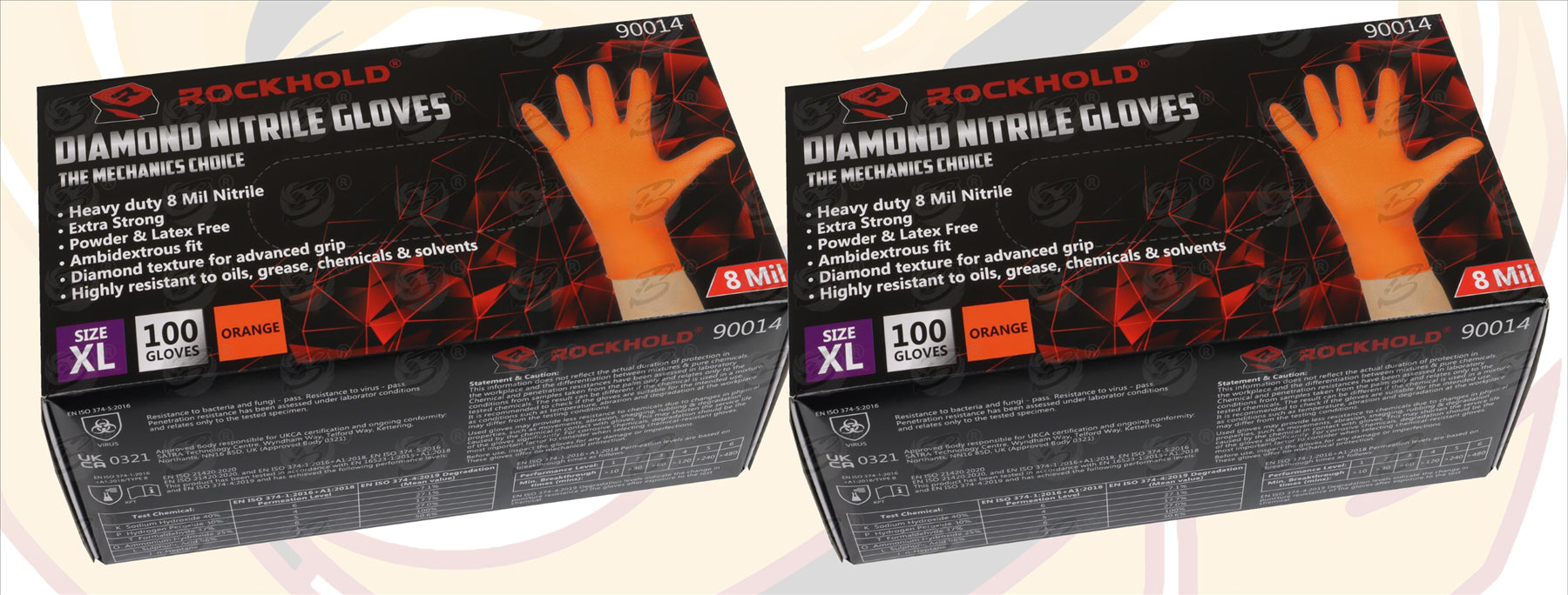 ROCKHOLD HEAVY DUTY ORANGE 8 MIL NITRILE DIAMOND GRIP GLOVES ( X LARGE - 200 GLOVES )