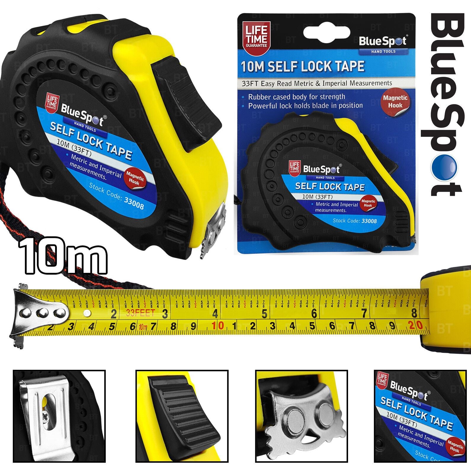 BLUESPOT 10M ( 33FT ) SELFING LOCKING TAPE MEASURE