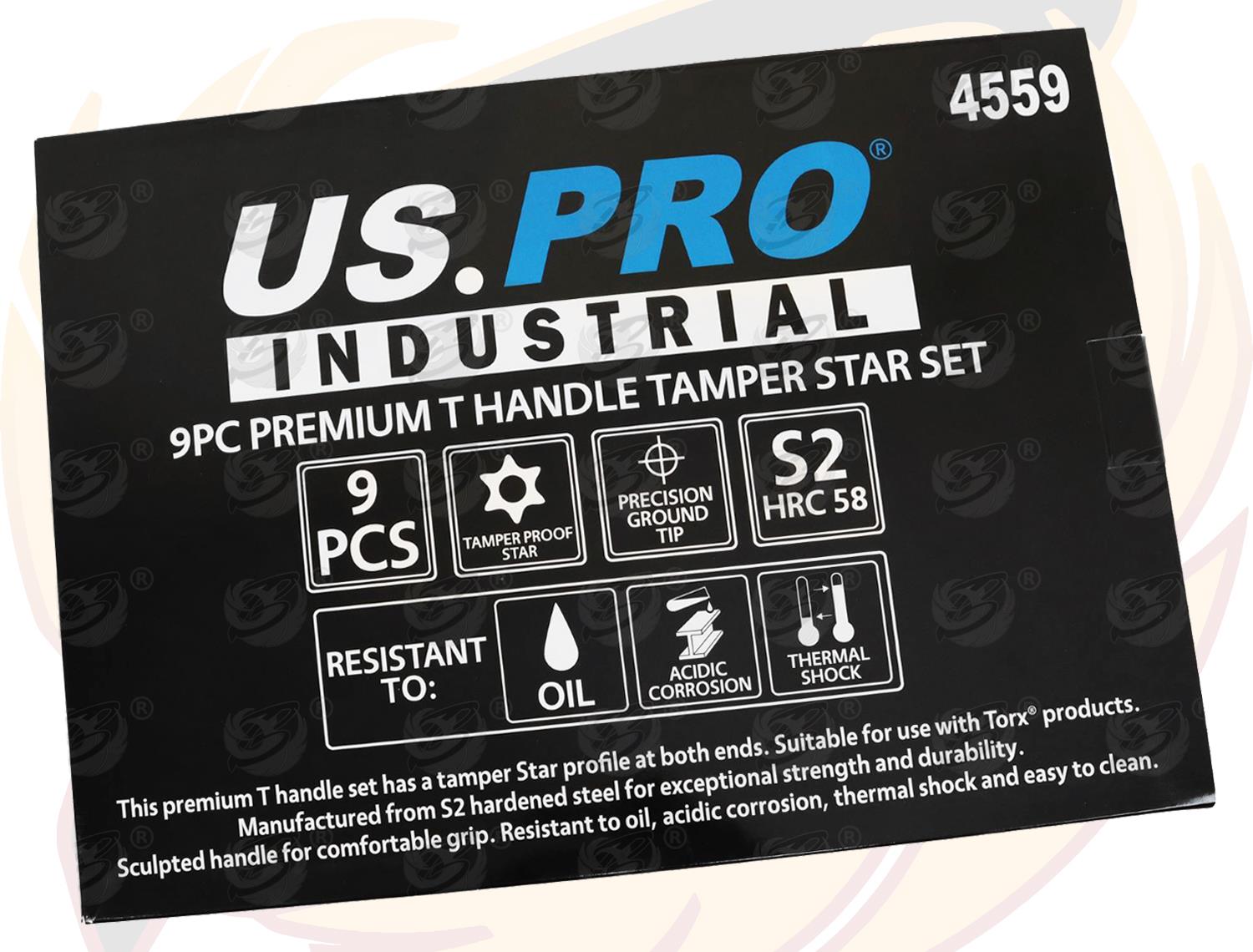 US Pro Industrial 9 Piece T Handle Tamperproof Torx Keys T10 - T50 4559