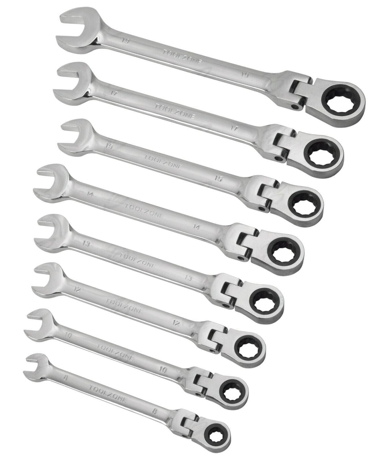 Toolzone 8 Piece Combination Flexible Ratchet Spanner Set 8mm - 19mm ( SP128 )