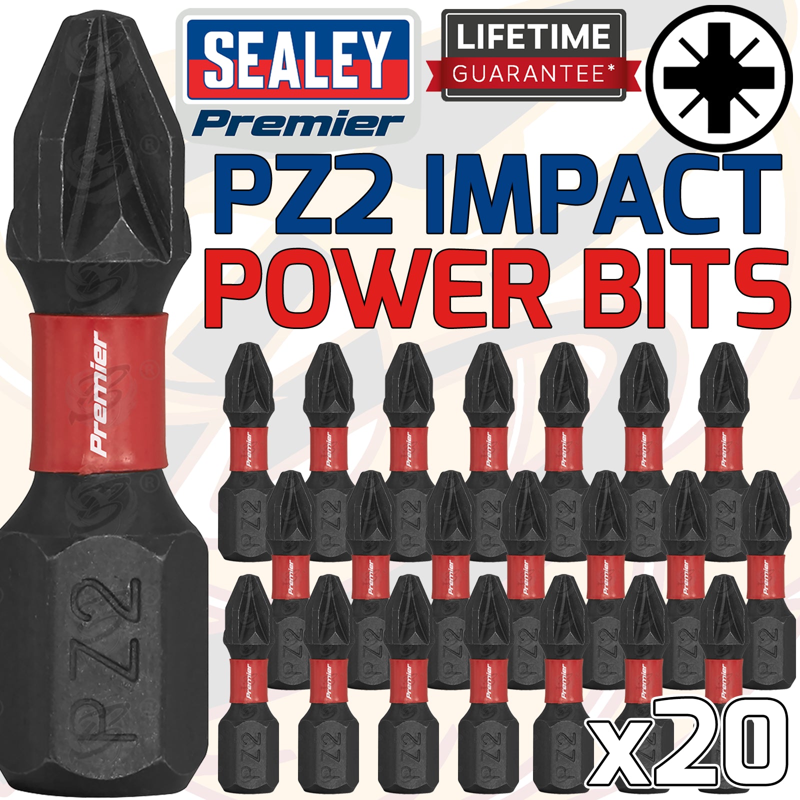 SEALEY 20PCS x PZ2 x 25mm IMPACT DRILL / DRIVER BITS