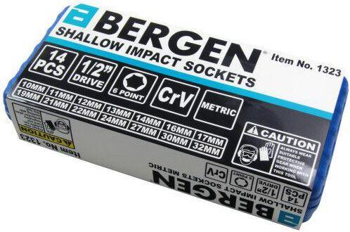 BERGEN 14PCS 1/2" DRIVE 6 POINT SHALLOW IMPACT SOCKETS 10MM - 32MM