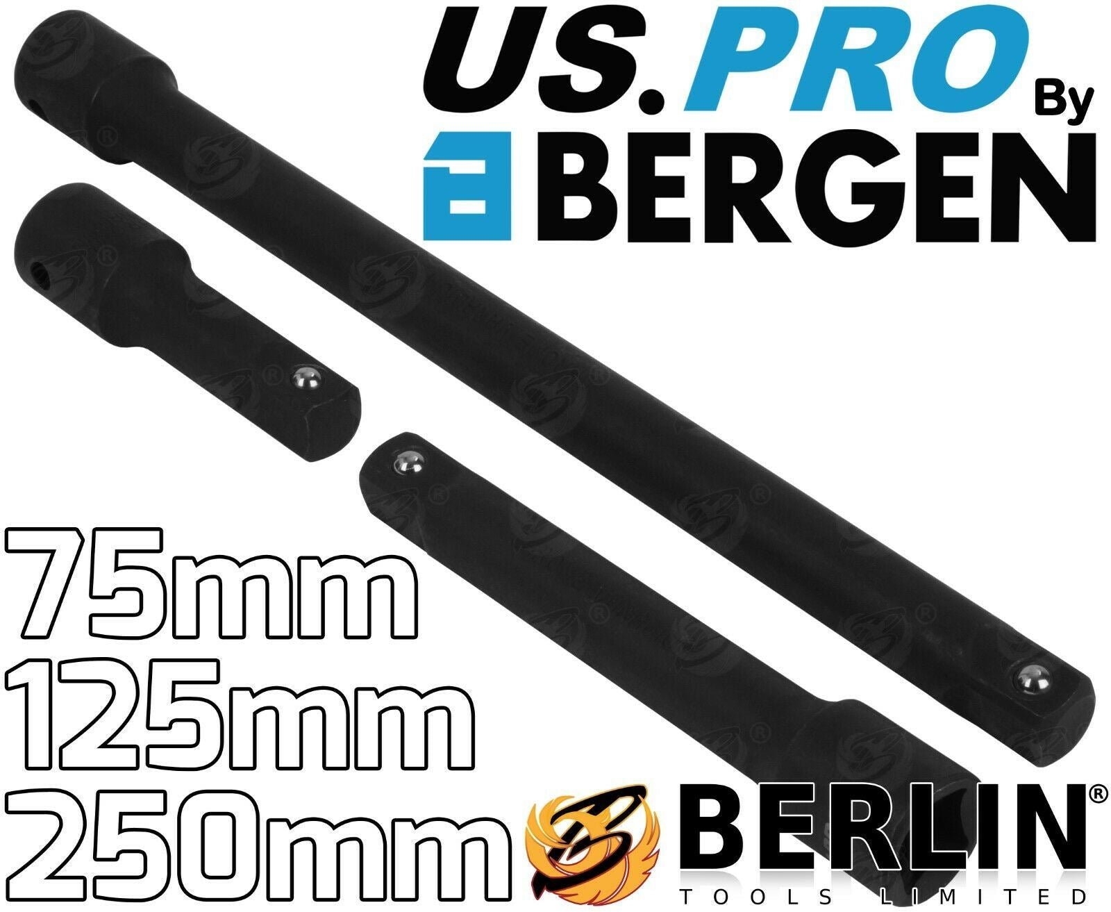 US PRO 1/2" DRIVE 6 POINT DEEP IMPACT SOCKETS & EXTENSIONS 10MM - 24MM