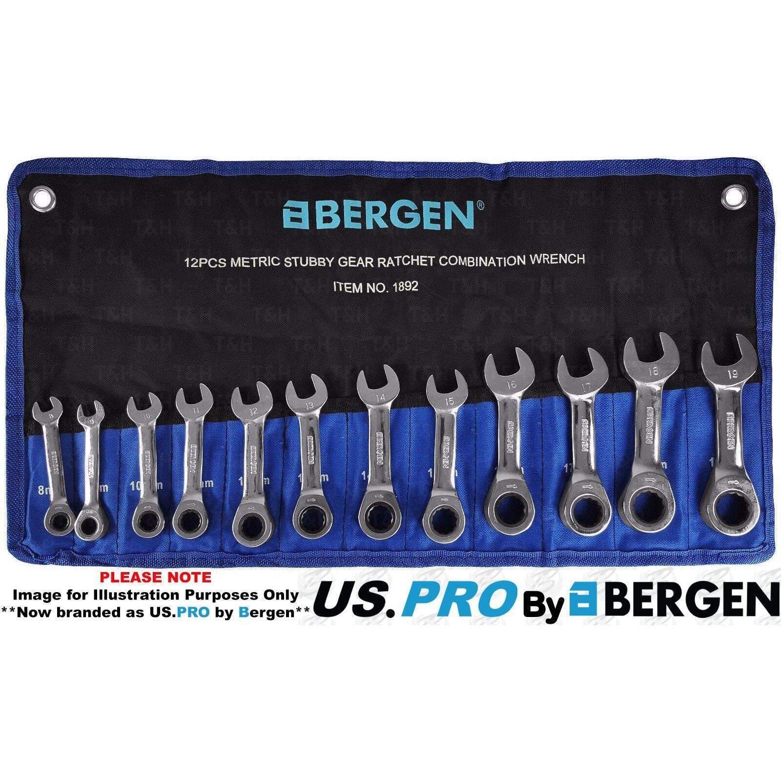 US Pro 12 Piece Stubby Combination Ratchet Spanners 8mm - 19mm 2045