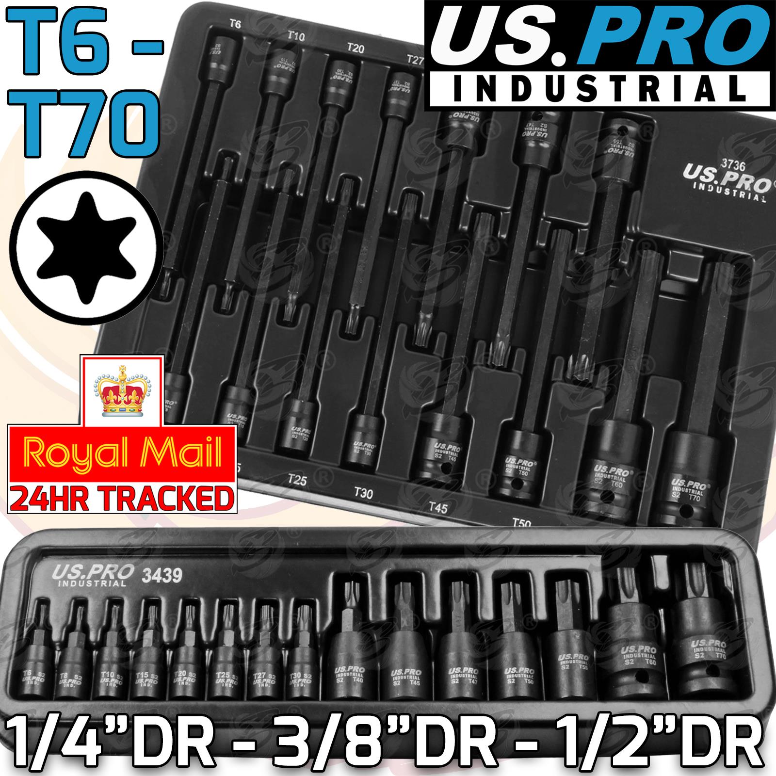 US PRO INDUSTRIAL 30PCS 1/4" & 3/8" & 1/2" DRIVE IMPACT TORX BIT SOCKETS T6 - T70