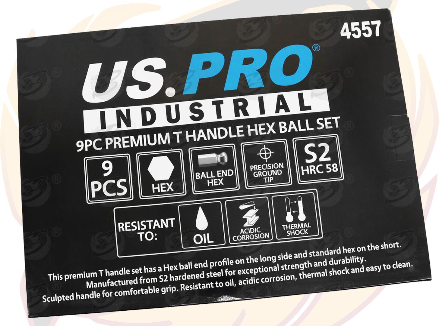 US Pro Industrial 9 Piece T Handle Ball End Hex Keys H1.5 - H10 4557