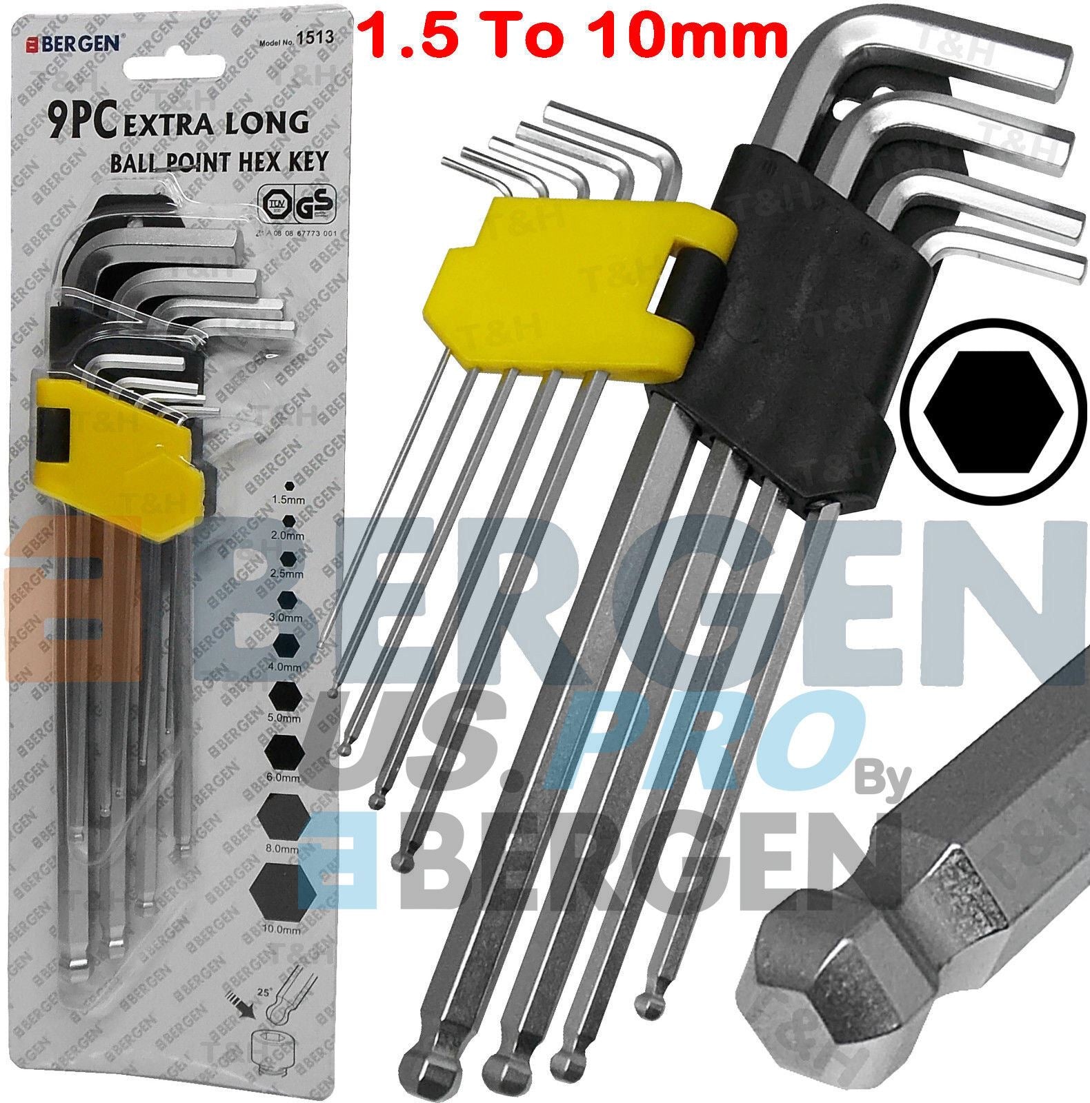 US Pro 9 Piece Extra Long Ball End Hex Key Set H1.5 - H10 2234