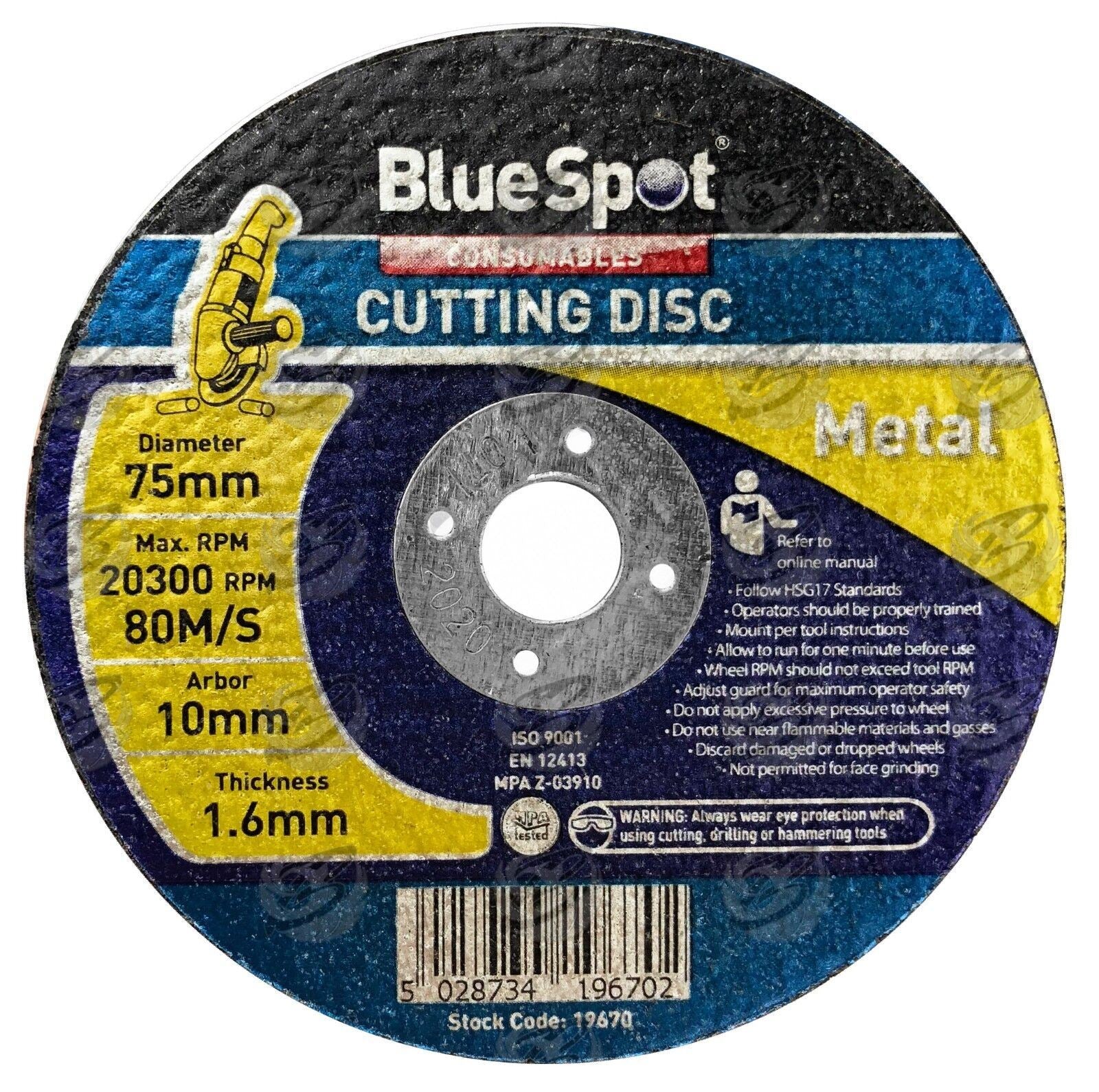 BlueSpot 3" x 1mm Metal Cutting Disc ( x 10 ) ( 19670 )