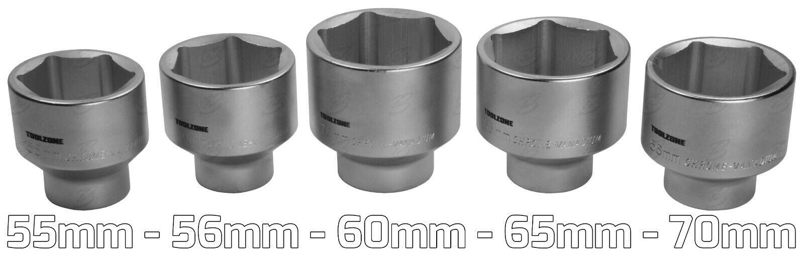 TOOLZONE 5PCS 3/4" DRIVE 12 POINT SOCKETS 55MM - 70MM