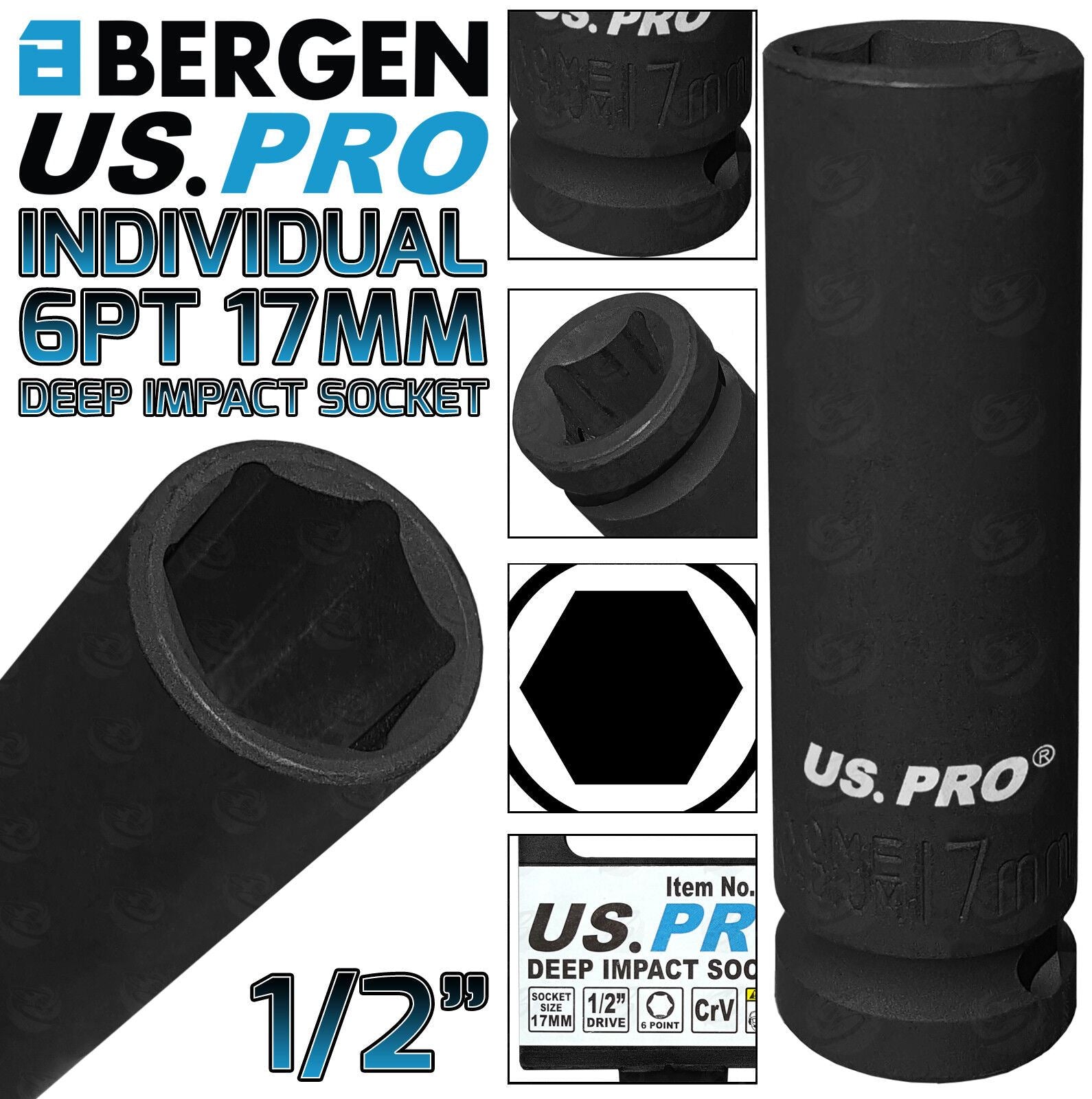 US Pro 17mm 1/2" Drive 6 Point Deep Impact Socket 3753