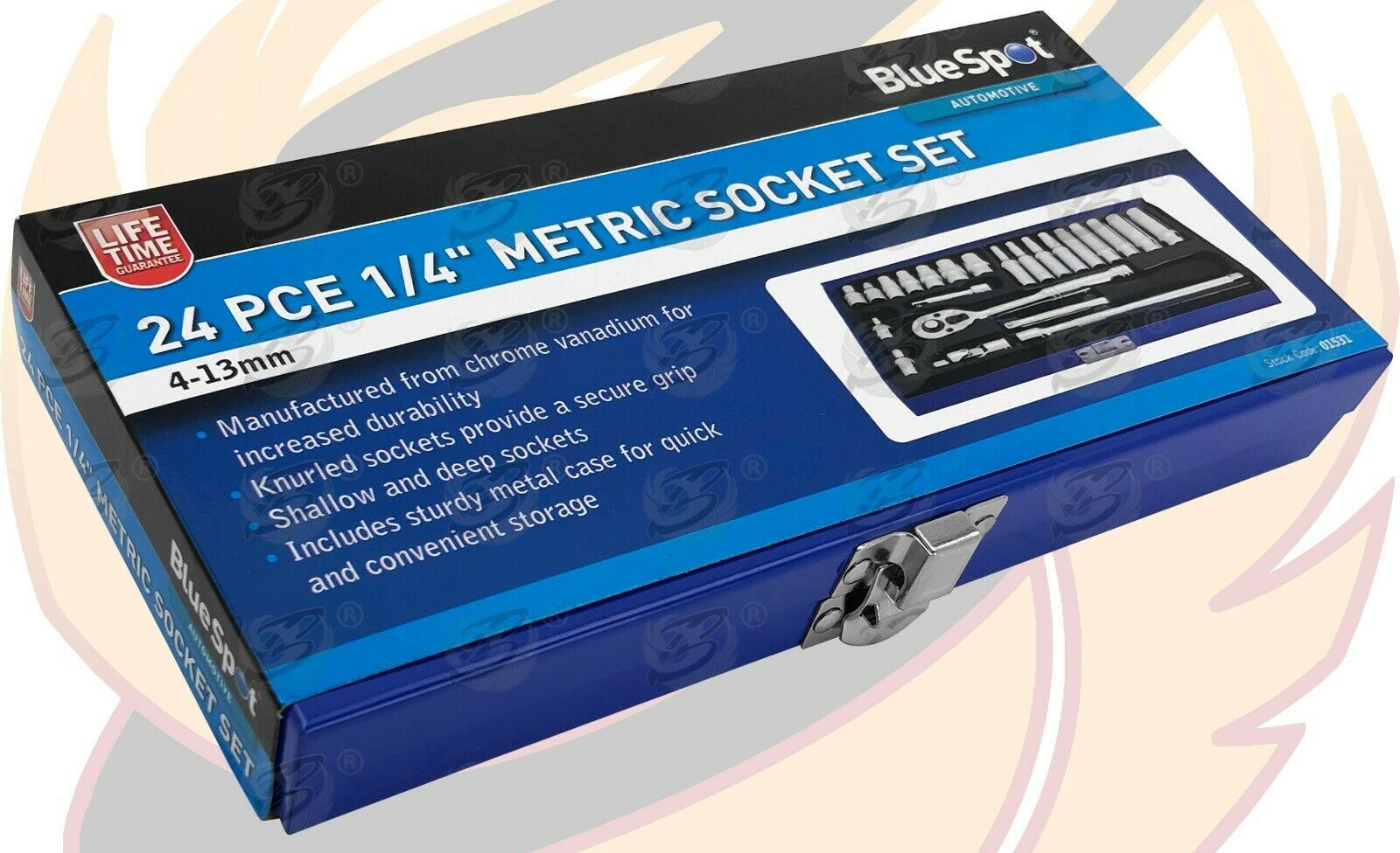 BLUESPOT 24PCS 1/4" DRIVE 6 POINT SOCKET SET 4MM - 13MM