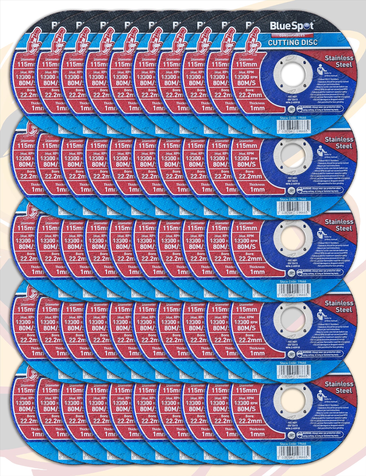 BLUESPOT 1MM THICK STAINLESS STEEL CUTTING DISCS ( X 50 DISCS )