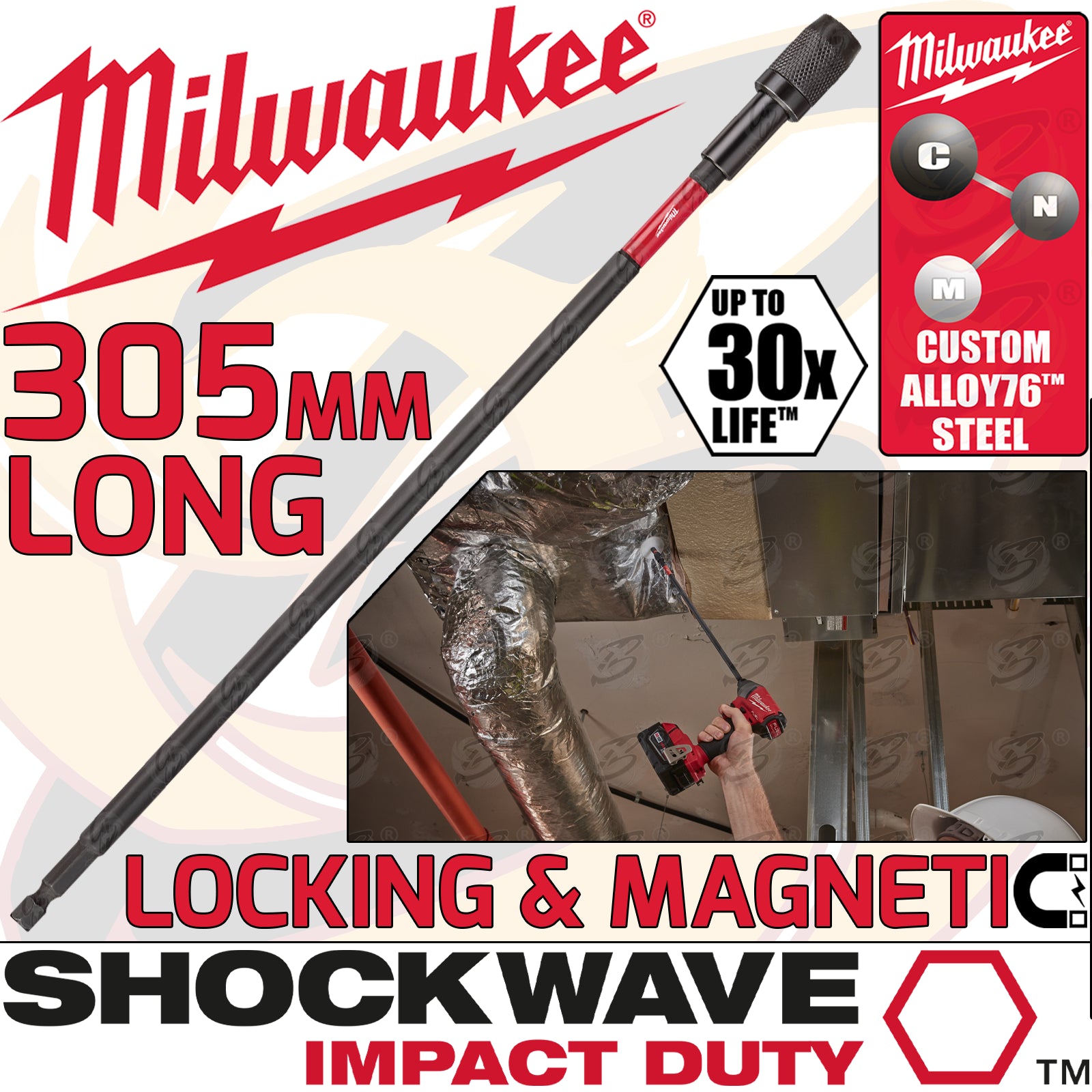 MILWAUKEE 305MM LOCKING BIT HOLDER ( SHOCKWAVE IMPACT DUTY )
