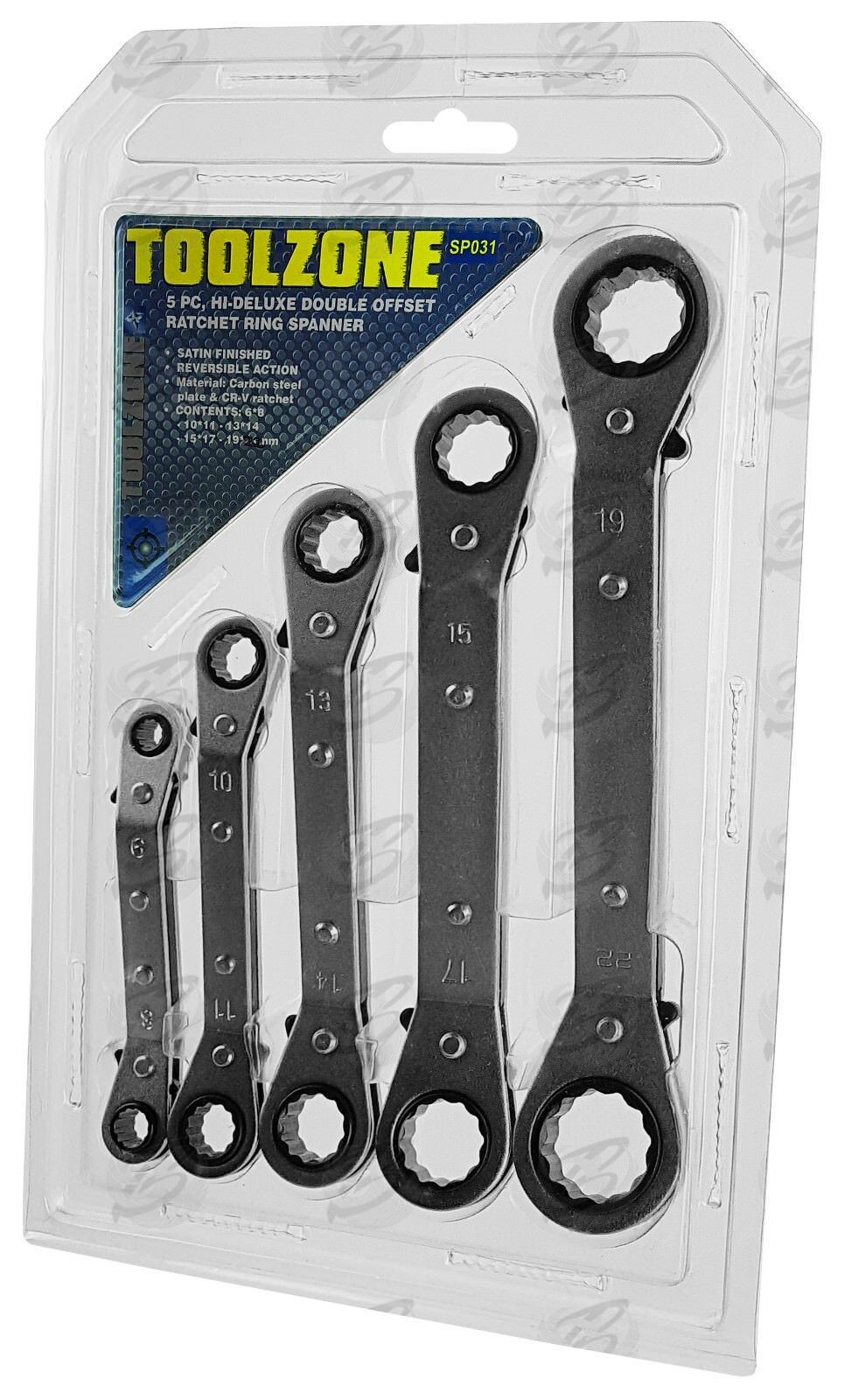 TOOLZONE 5PCS OFFSET RATCHET SPANNER SET 6MM - 22MM