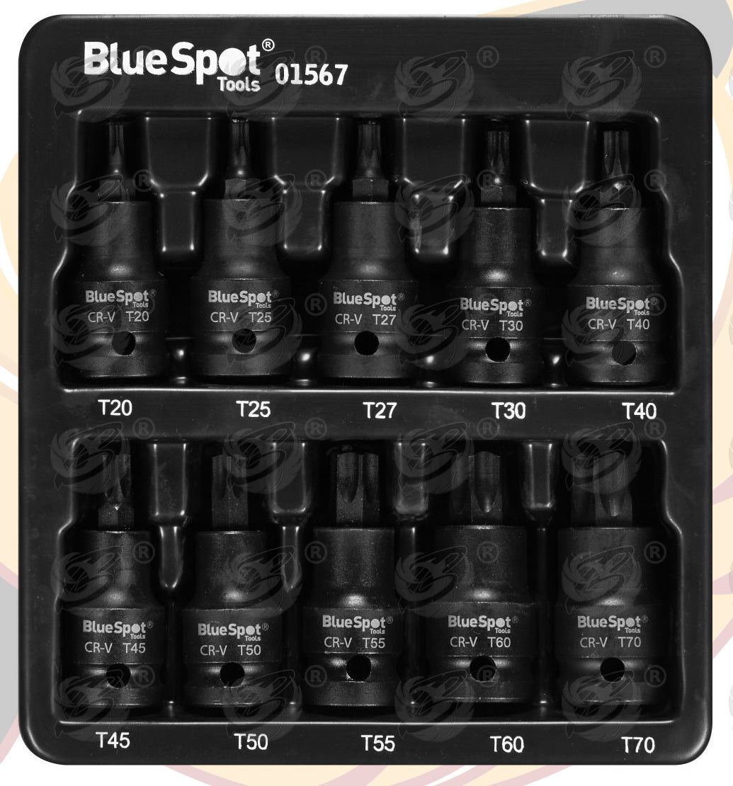 BLUESPOT 10PCS 1/2" DRIVE IMPACT TORX BIT SOCKETS T20 - T70