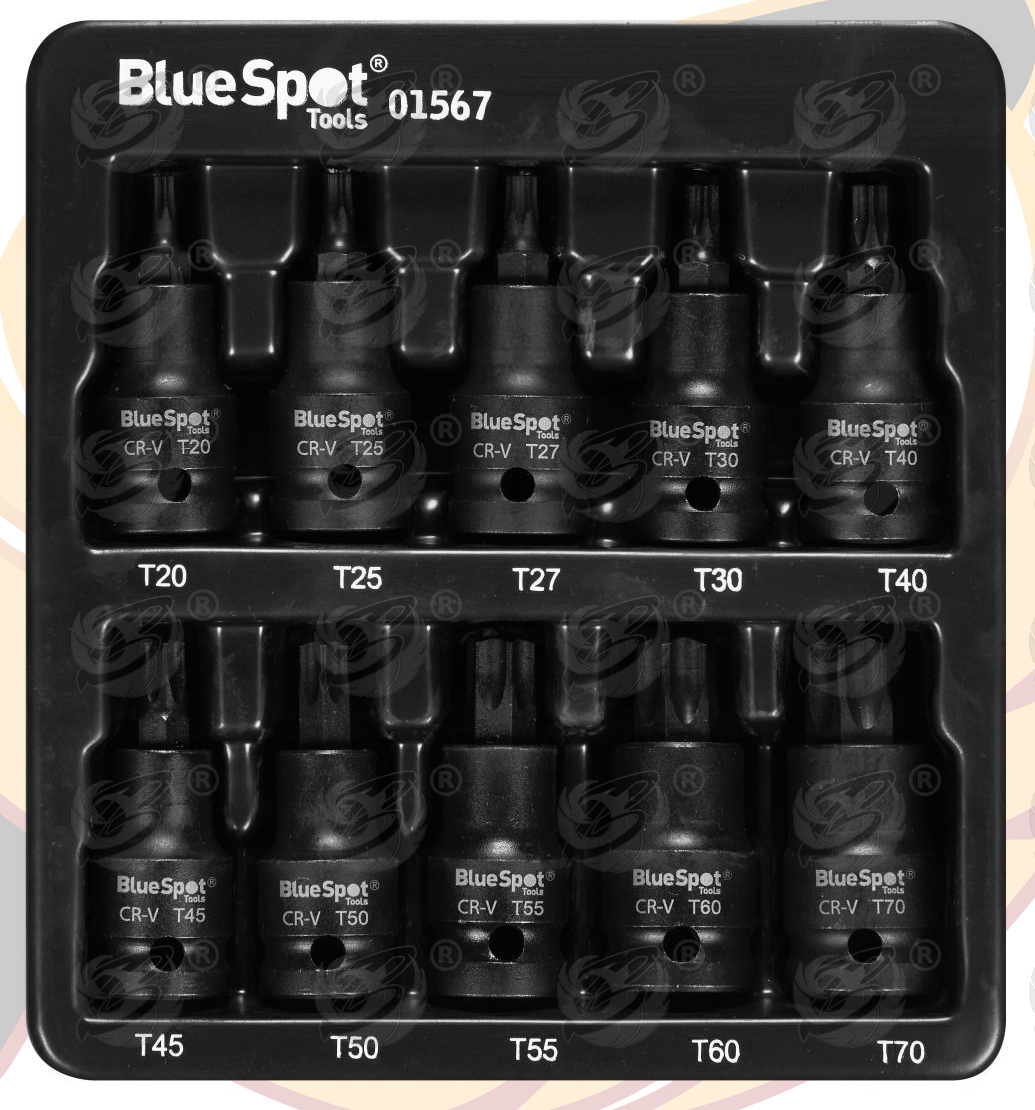 BlueSpot 10 Piece 1/2" Drive Impact Torx Bit Sockets T20 - T70 ( 01567 )