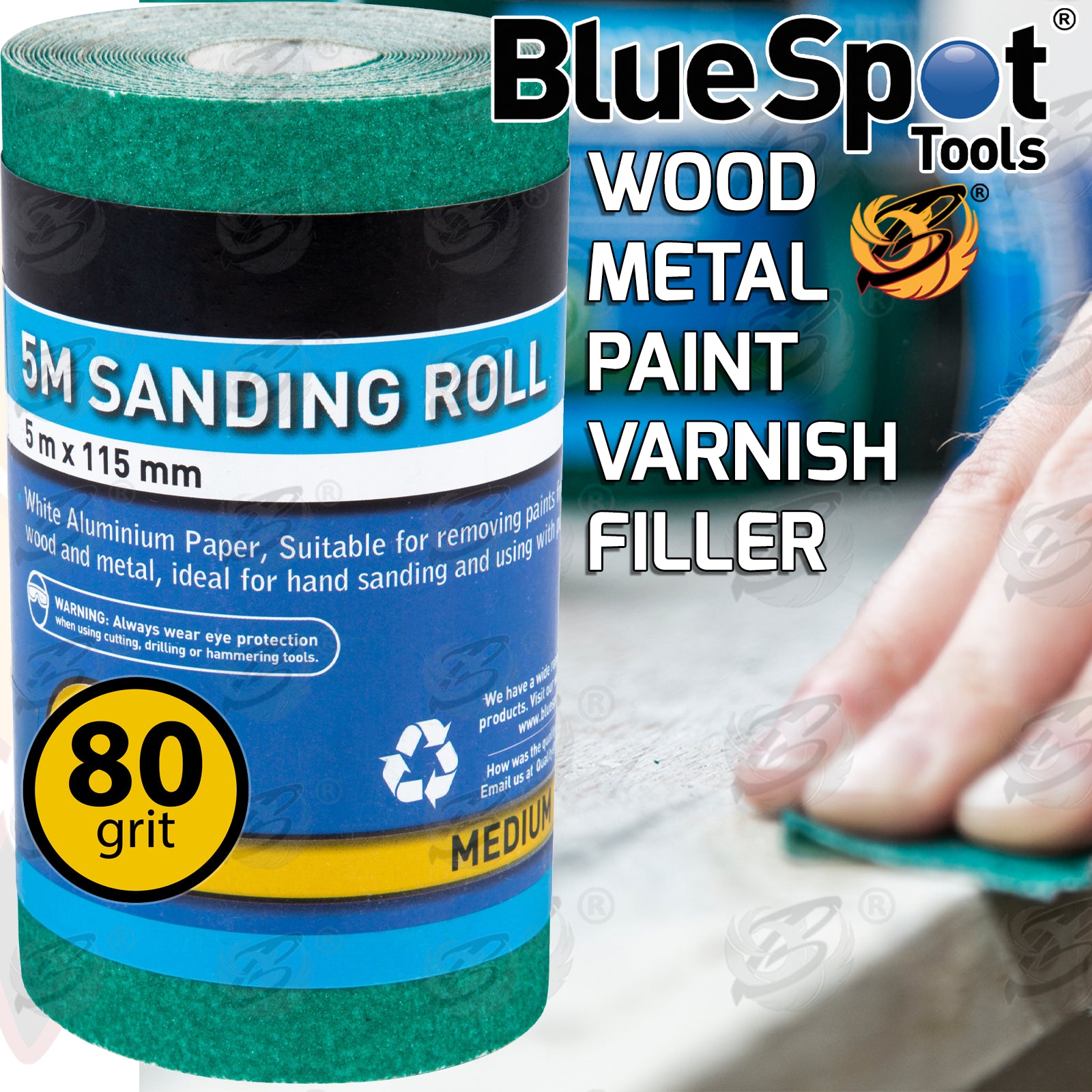 BLUESPOT 80 GRIT SANDING ROLL ( 5M x 115MM ) ( 1 ROLLS )