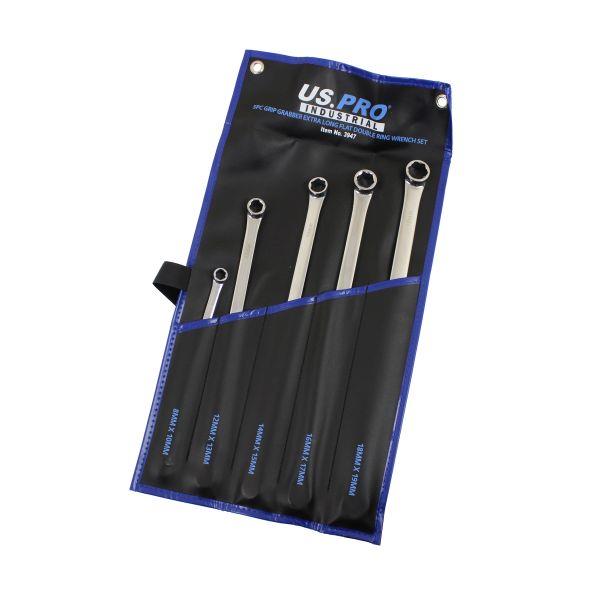 US Pro 5 Piece Grip Grabber Extra Long Flat Double Ring Wrench Set 3947