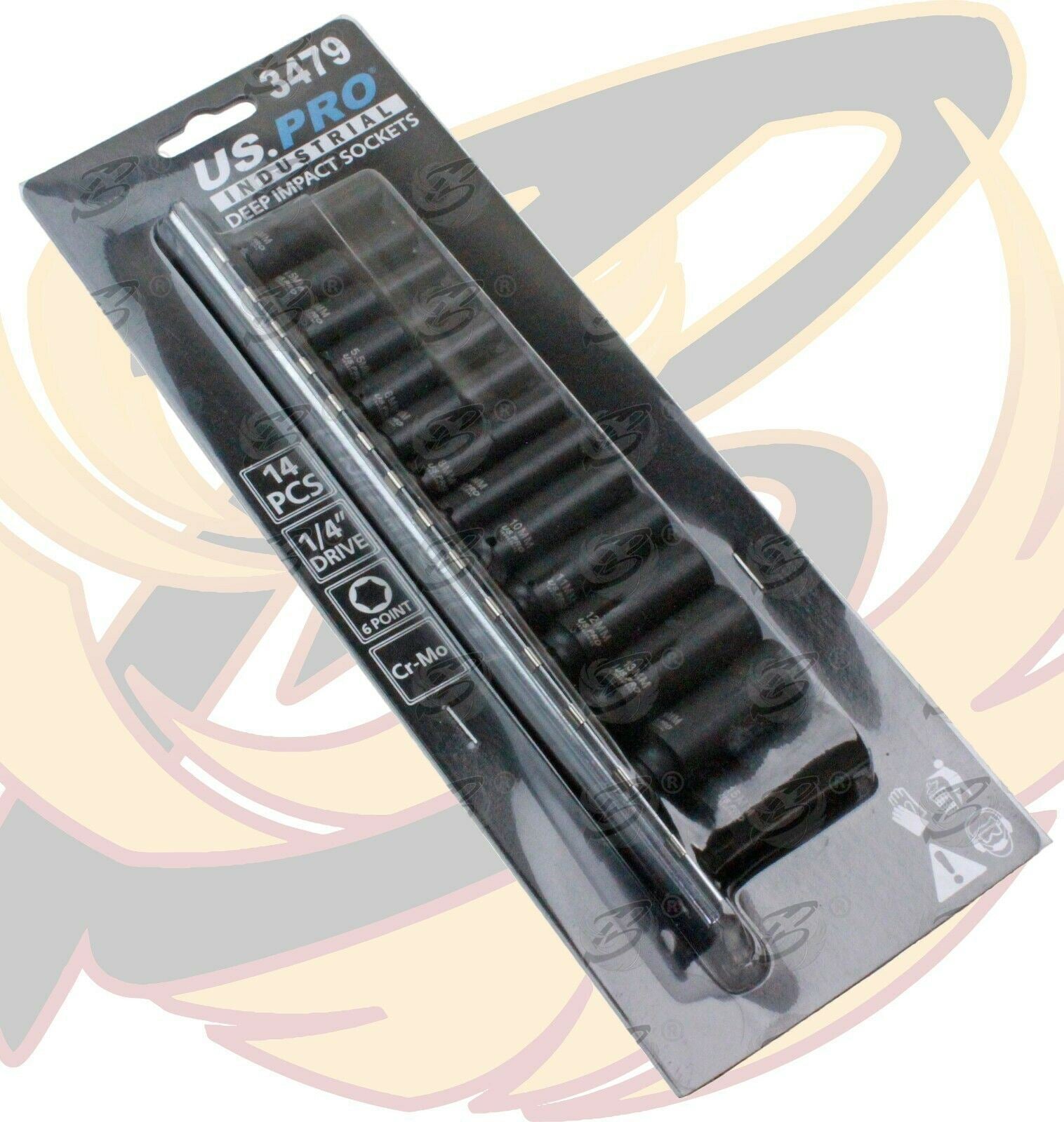 US PRO INDUSTRIAL 14PCS 1/4" DRIVE 6 POINT DEEP IMPACT SOCKETS 4MM - 15MM