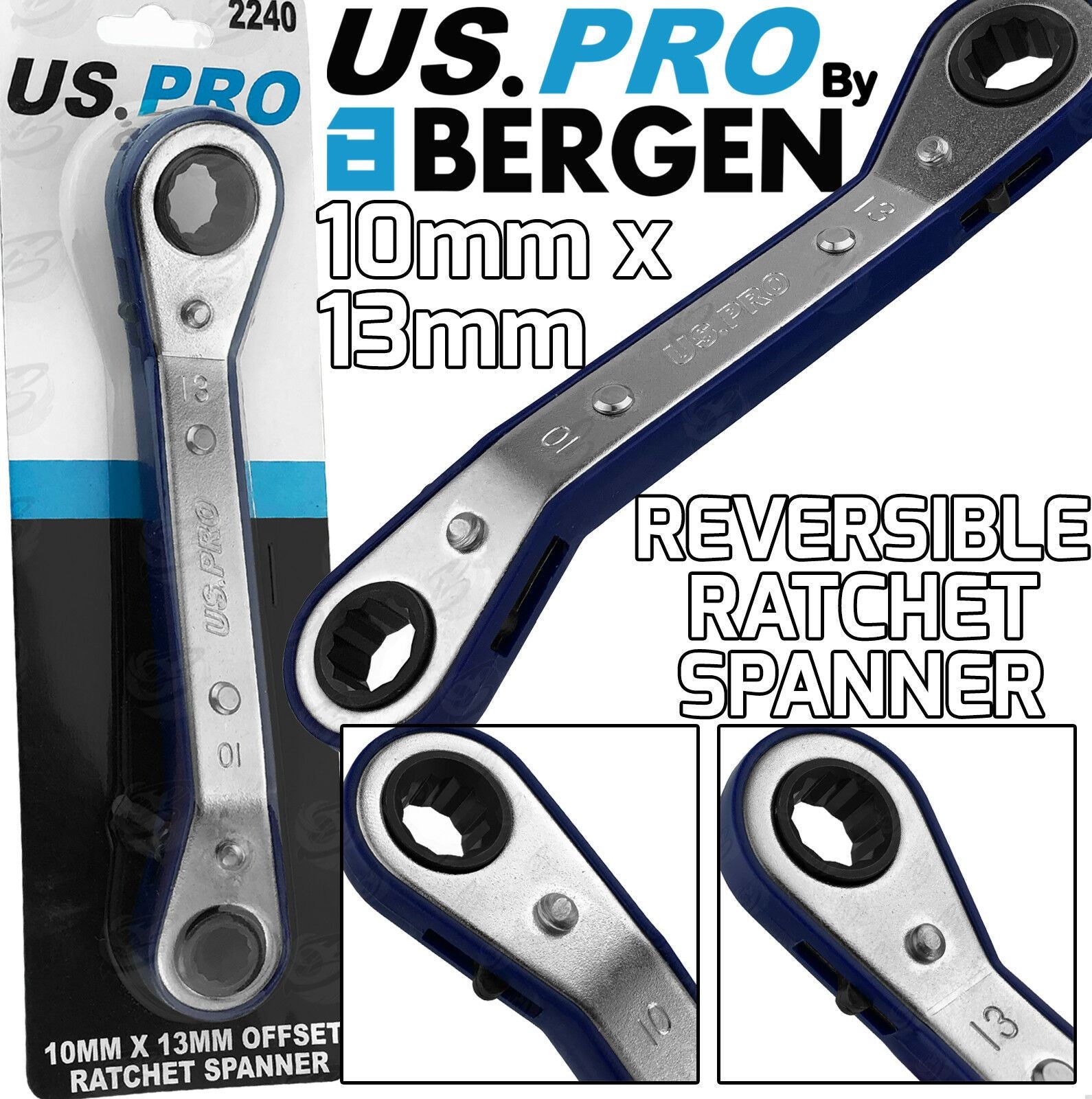 US PRO 10MM x 13MM OFFSET RATCHET SPANNERS